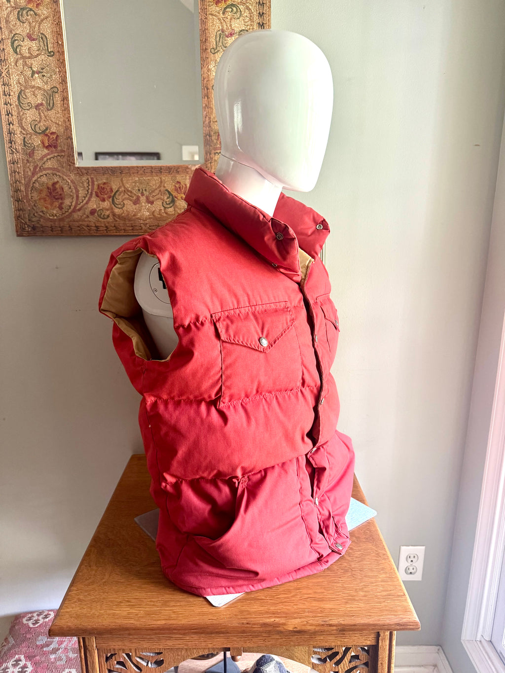 1970s XL North Face Down Vest | Brown Label North Face Orange/Red Vest | Snap Button Quilted Puffer Vest | Goose Down North Face Vest