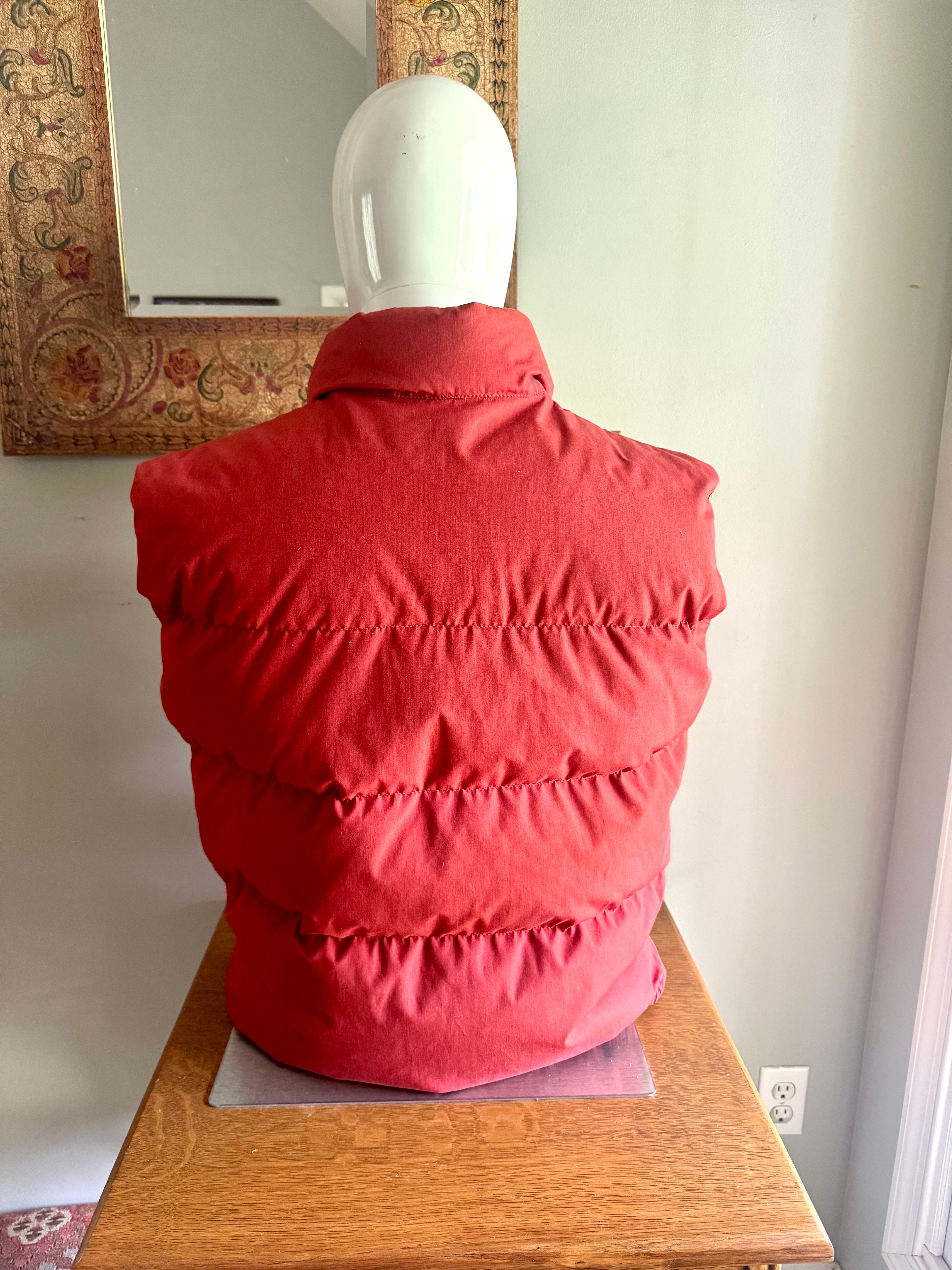 1970s XL North Face Down Vest | Brown Label North Face Orange/Red Vest | Snap Button Quilted Puffer Vest | Goose Down North Face Vest