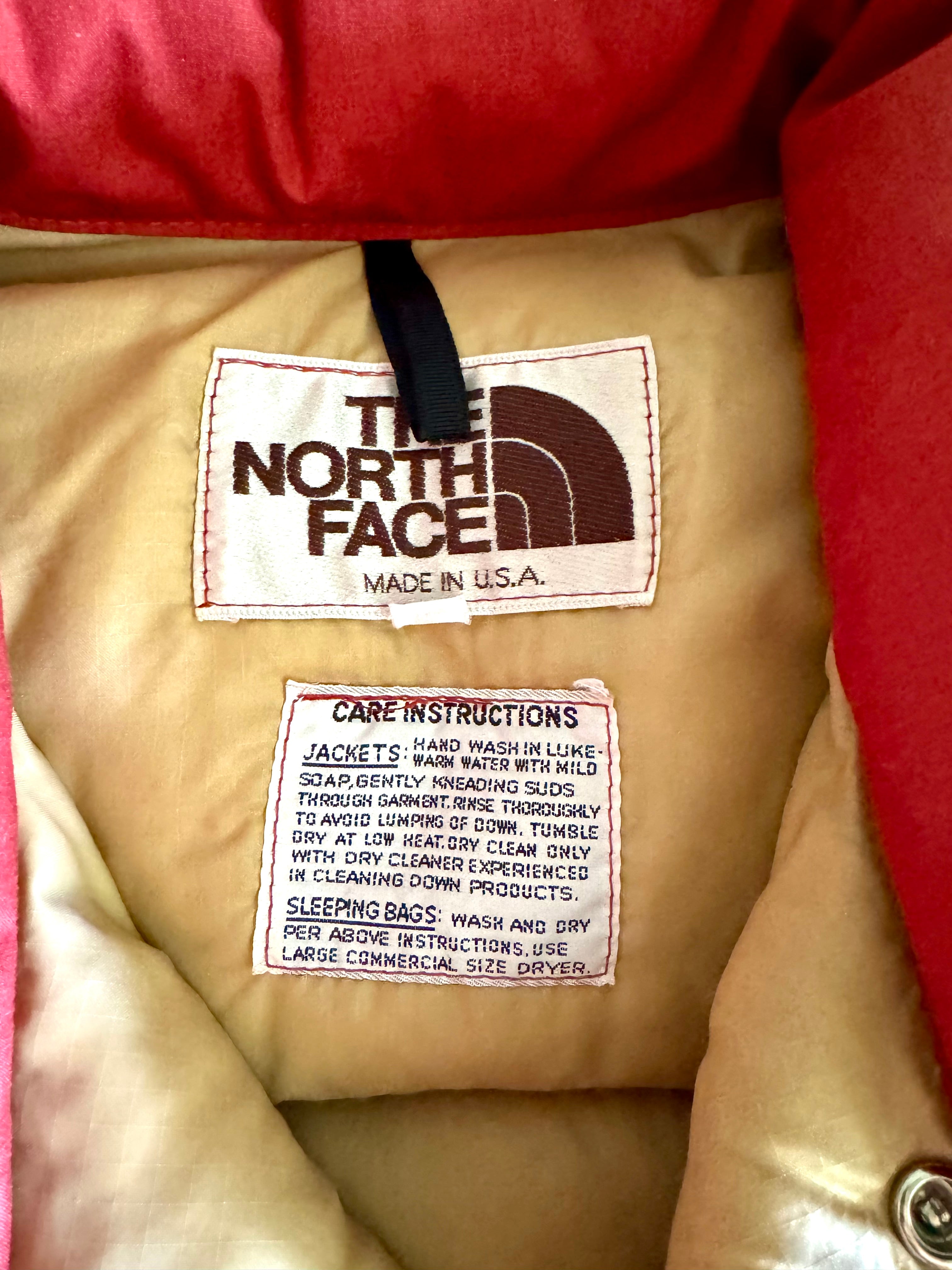 1970s XL North Face Down Vest | Brown Label North Face Orange/Red Vest | Snap Button Quilted Puffer Vest | Goose Down North Face Vest