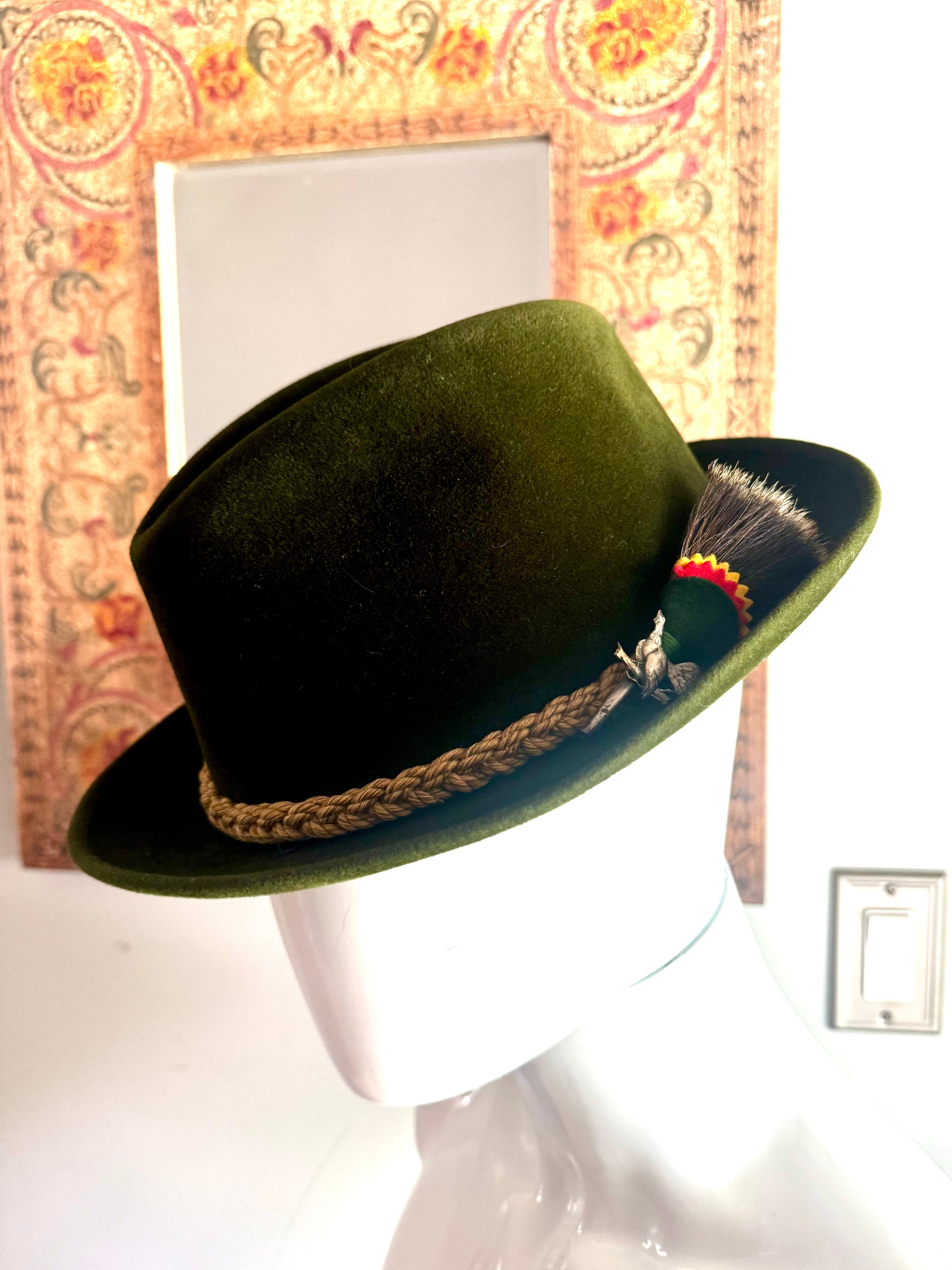 Vintage P&C Habig Vienna Ventilo Fedora | Brooks Brothers Green Fedora | Green Velvet Made In Austria Fedora | Oktoberfest Style Hat