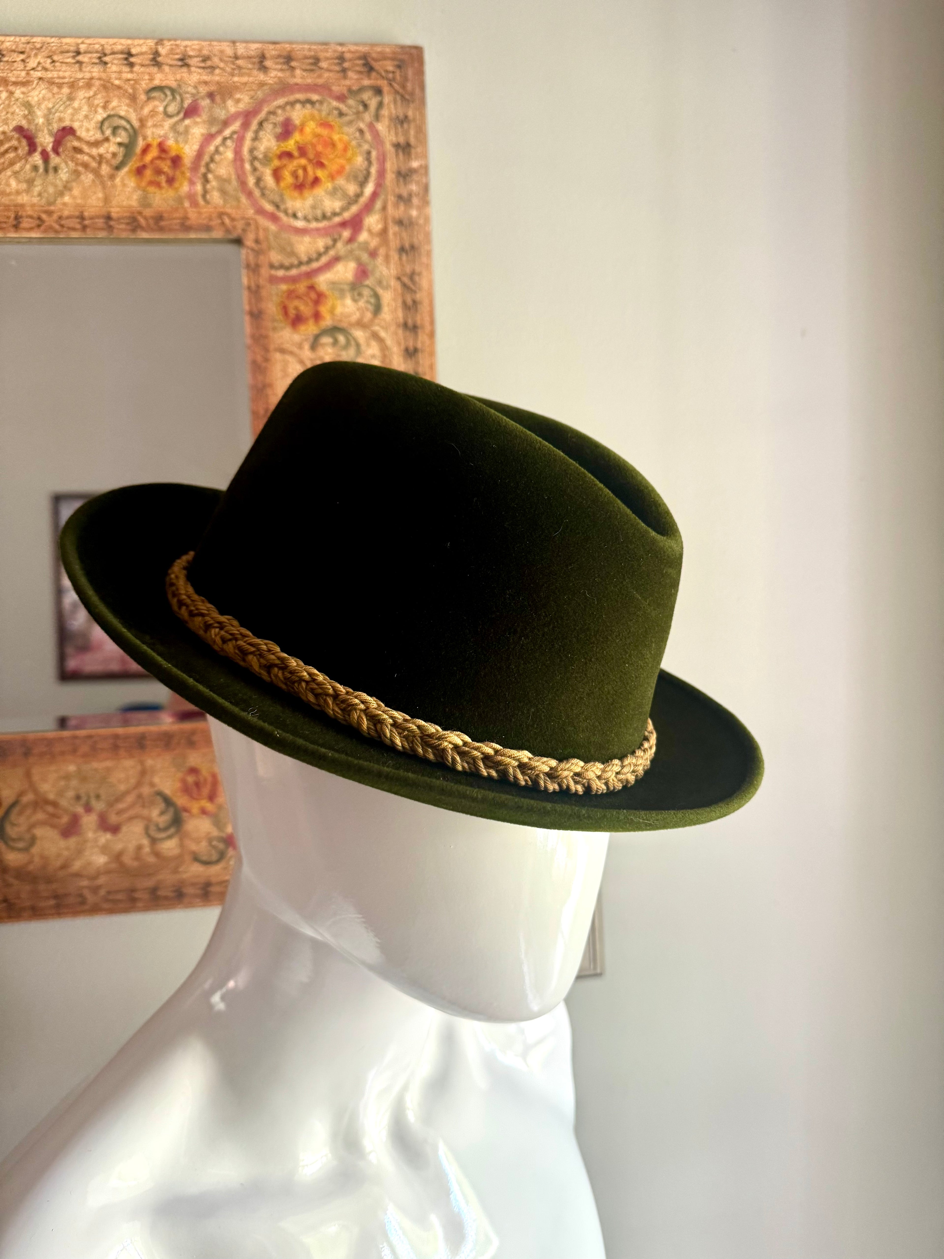 Vintage P&C Habig Vienna Ventilo Fedora | Brooks Brothers Green Fedora | Green Velvet Made In Austria Fedora | Oktoberfest Style Hat