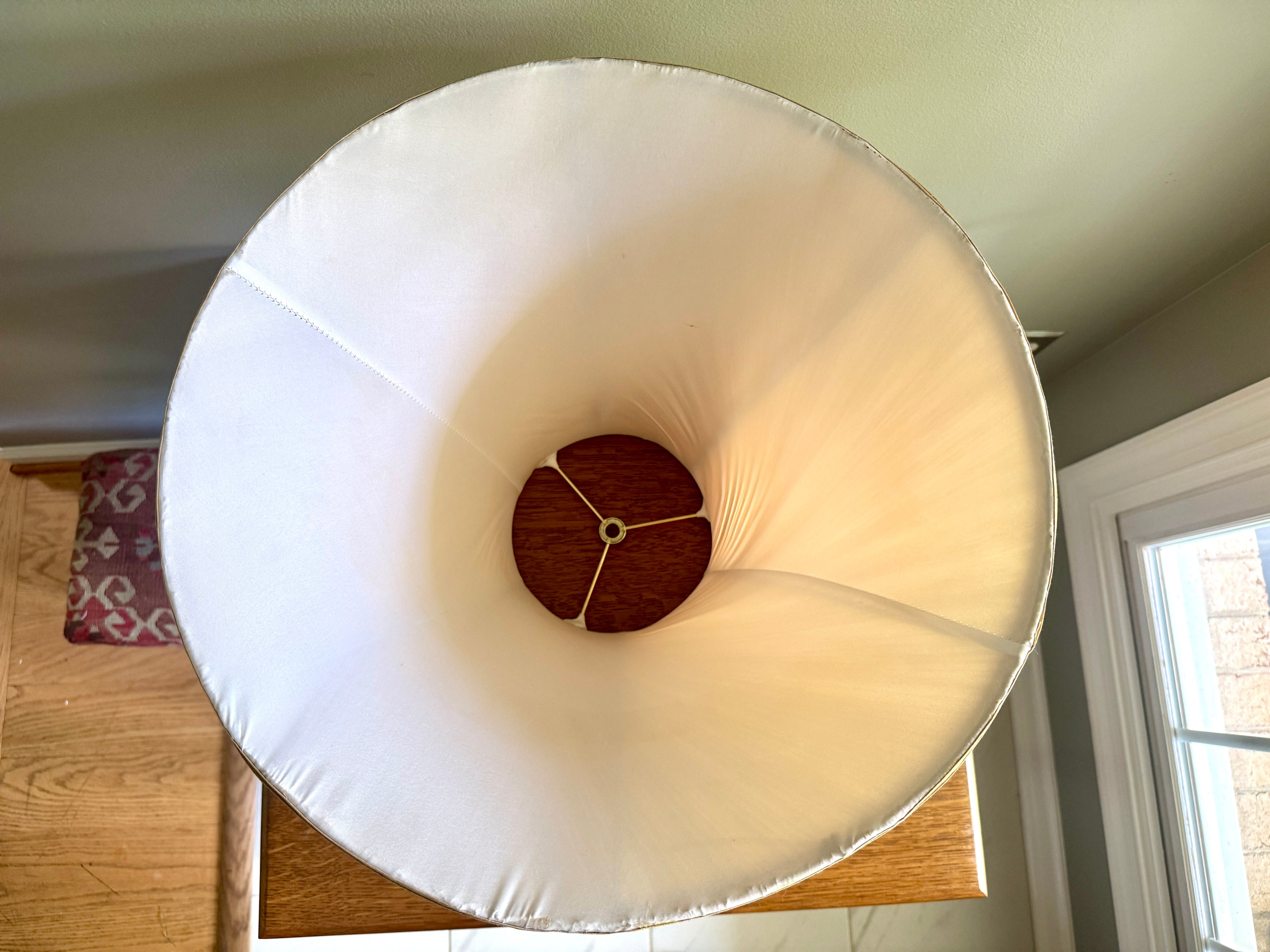 Vtg Twisted Linen Bell Lamp Shade ~ Tan Twisted Pleaded Cloth Lamp Shade 18"x 11 1/2"x 7"