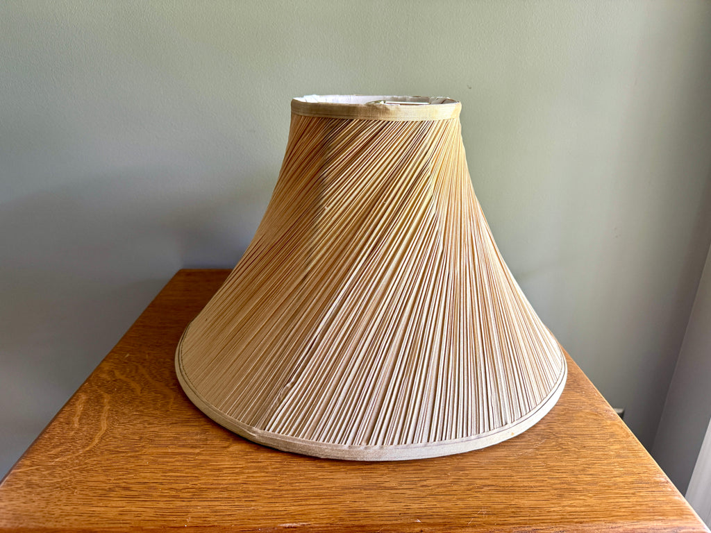 Vtg Twisted Linen Bell Lamp Shade ~ Tan Twisted Pleaded Cloth Lamp Shade 18"x 11 1/2"x 7" (Copy)