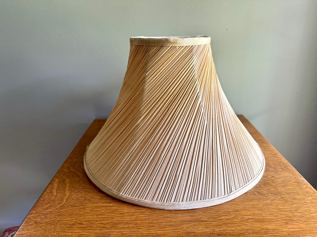 Vtg Twisted Linen Bell Lamp Shade ~ Tan Twisted Pleaded Cloth Lamp Shade 18"x 11 1/2"x 7" (Copy)