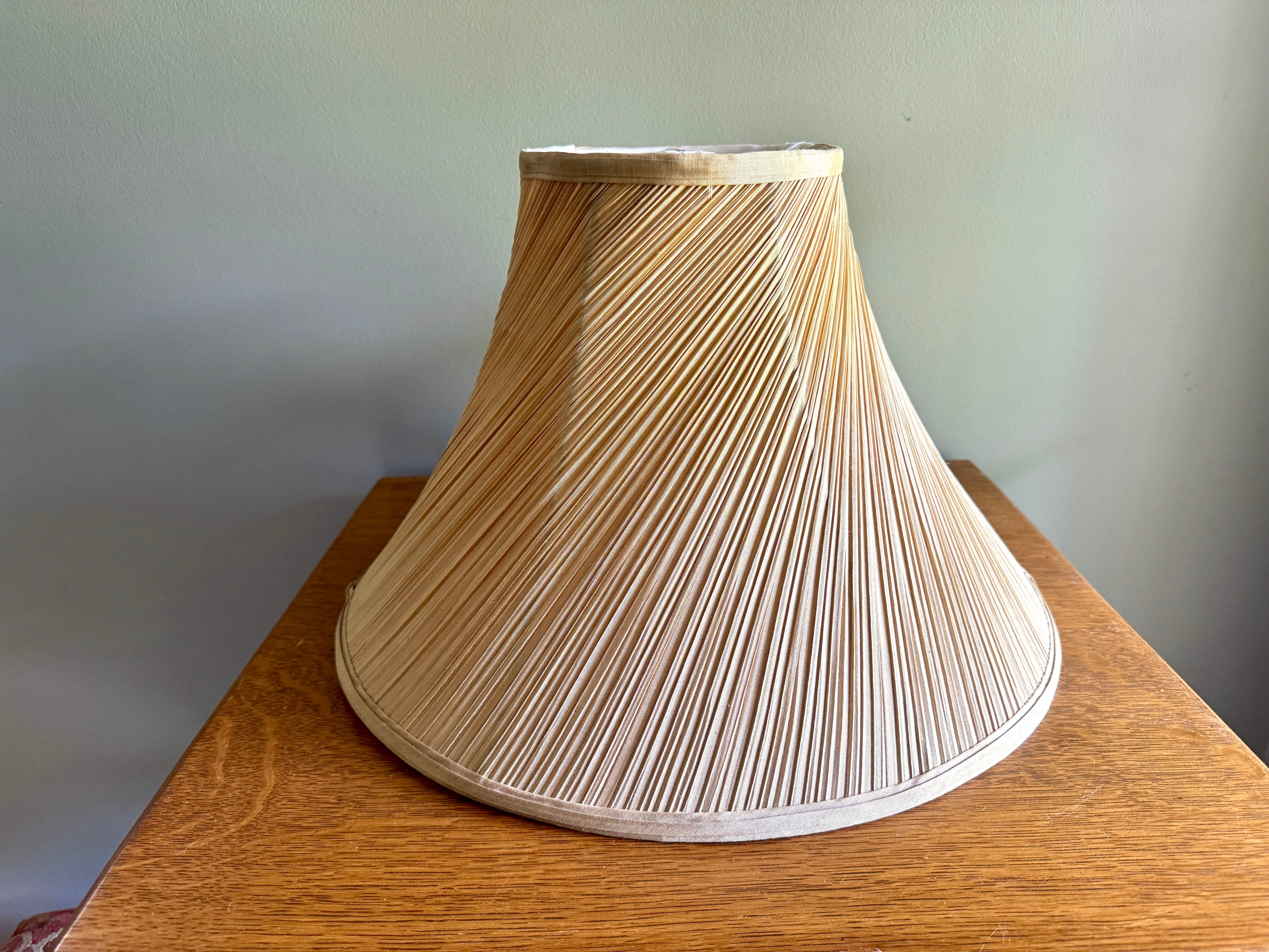 Vtg Twisted Linen Bell Lamp Shade ~ Tan Twisted Pleaded Cloth Lamp Shade 18"x 11 1/2"x 7" (Copy)