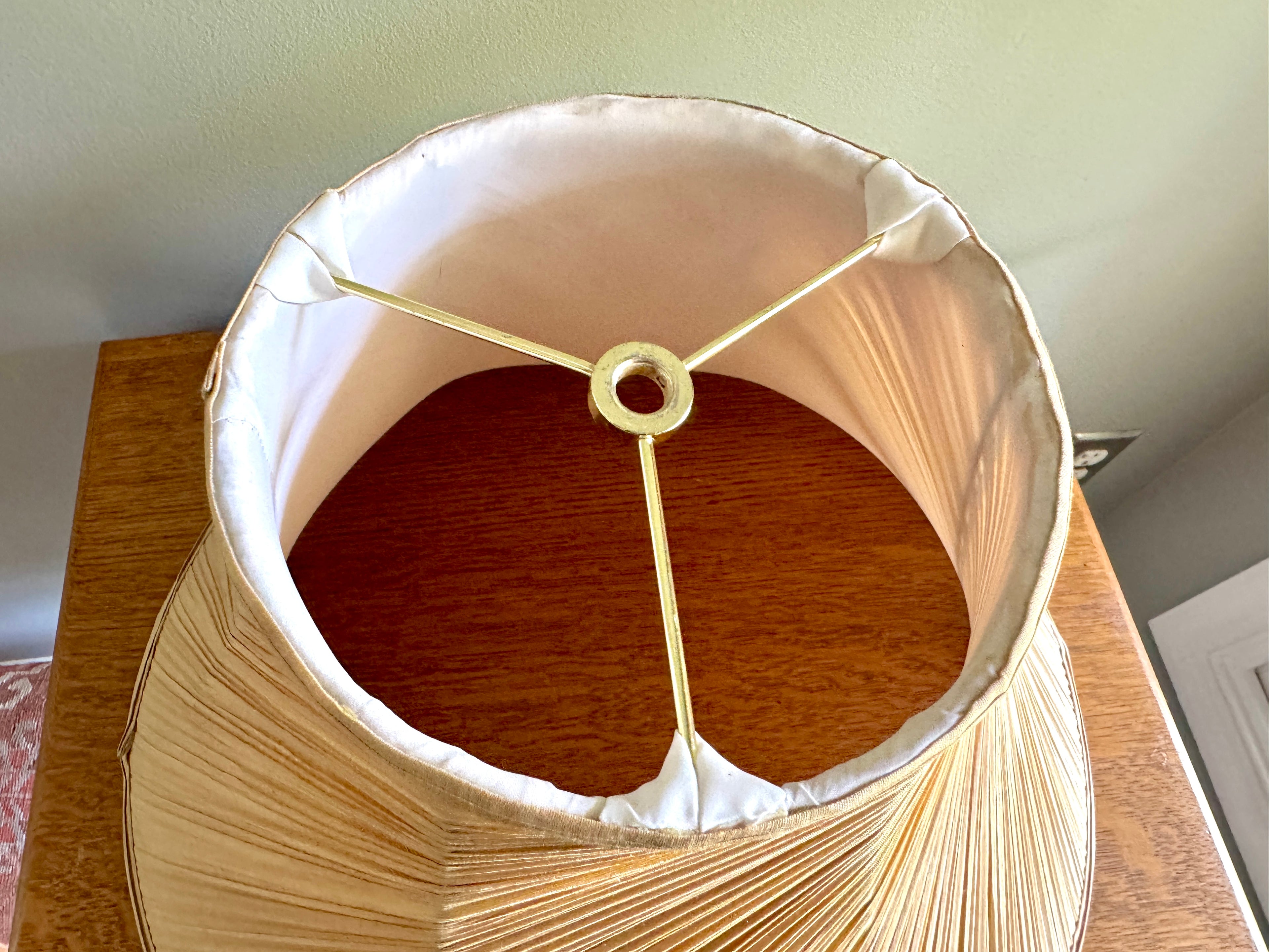 Vtg Twisted Linen Bell Lamp Shade ~ Tan Twisted Pleaded Cloth Lamp Shade 18"x 11 1/2"x 7" (Copy)