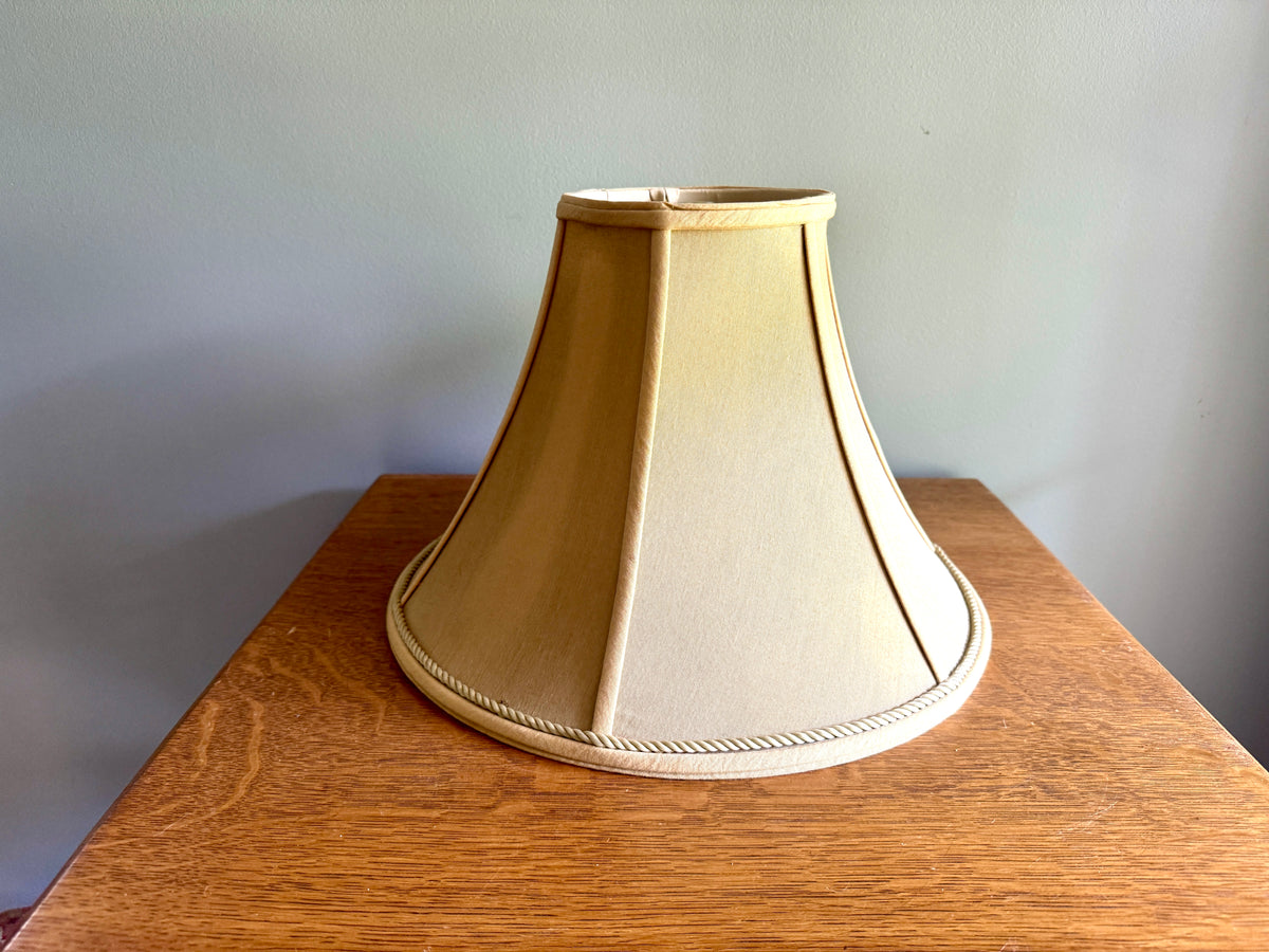 Vtg Classic Bell Shaped Fabric Lampshade in Tan w/ Antique White Satin Lining ~ Tan Cloth Lamp Shade