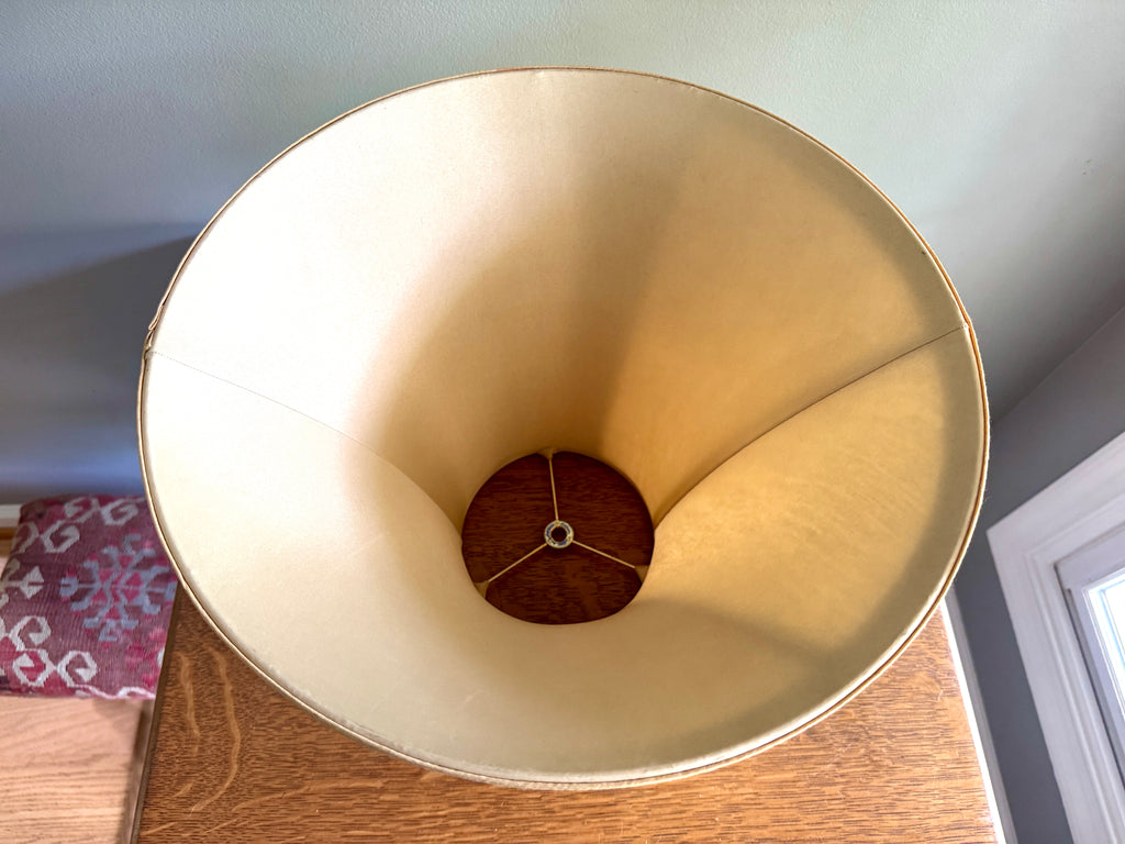 Vtg Classic Bell Shaped Fabric Lampshade in Tan w/ Antique White Satin Lining ~ Tan Cloth Lamp Shade