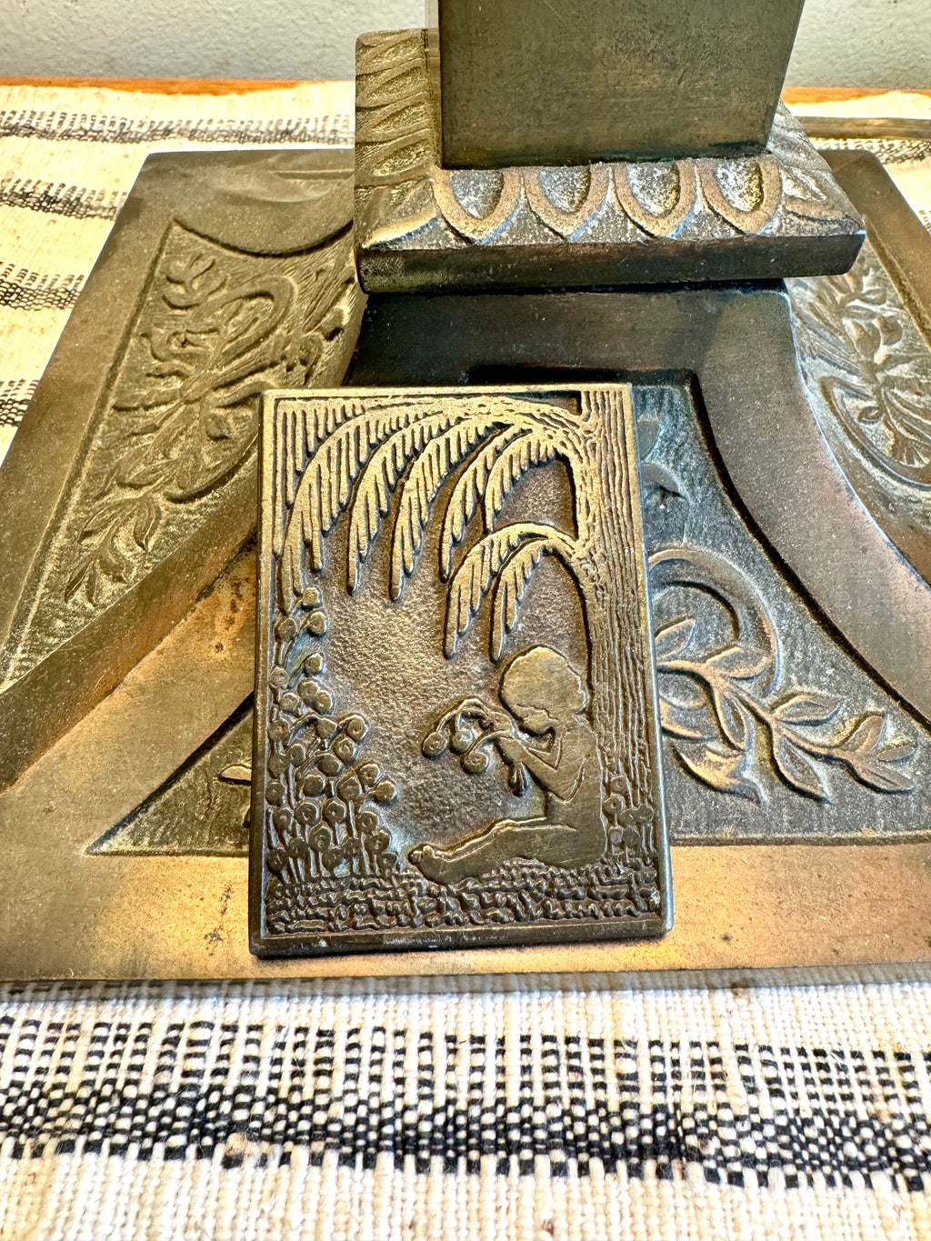 Vintage Solid Brass Little Girl Picking Flowers Belt Buckle | Brass Buckle | CDC Metalworks Girl Under Tree Brass Belt Buckle