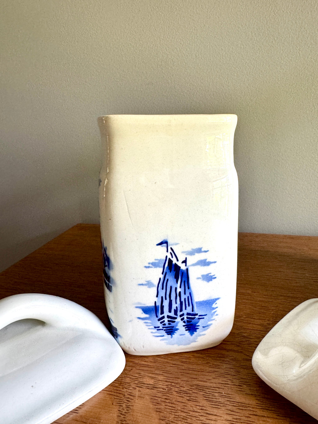 Vtg Czechoslovakia Blue & White Ceramic Canisters ~ Rice & Oatmeal Ceramic Kitchen Cansisters