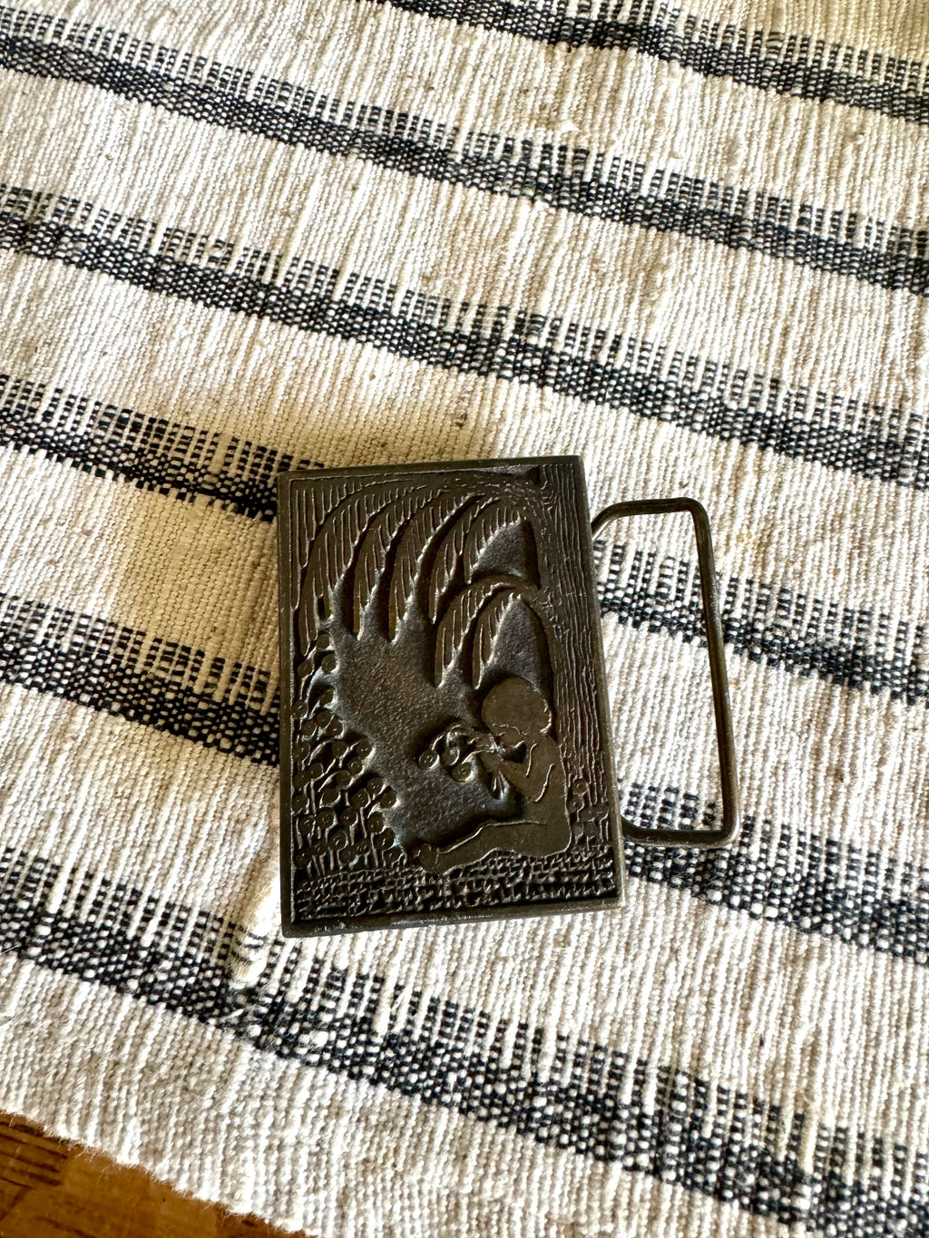 Vintage Solid Brass Little Girl Picking Flowers Belt Buckle | Brass Buckle | CDC Metalworks Girl Under Tree Brass Belt Buckle