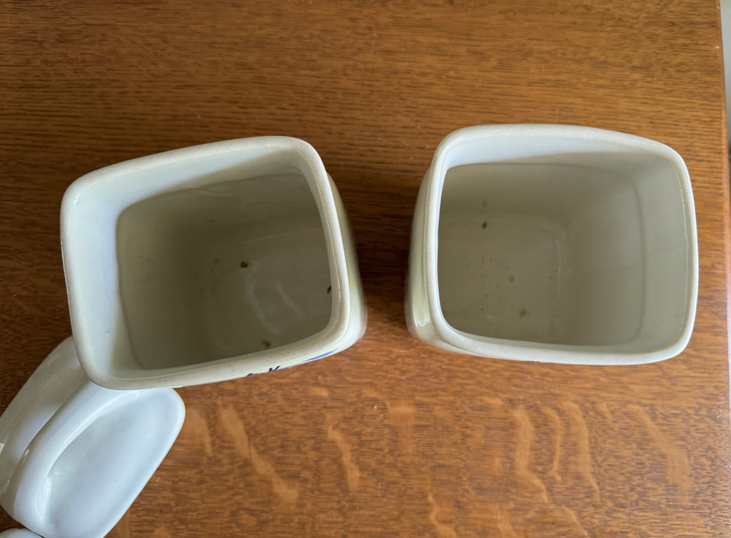 Vtg Czechoslovakia Blue & White Ceramic Canisters ~ Rice & Oatmeal Ceramic Kitchen Cansisters