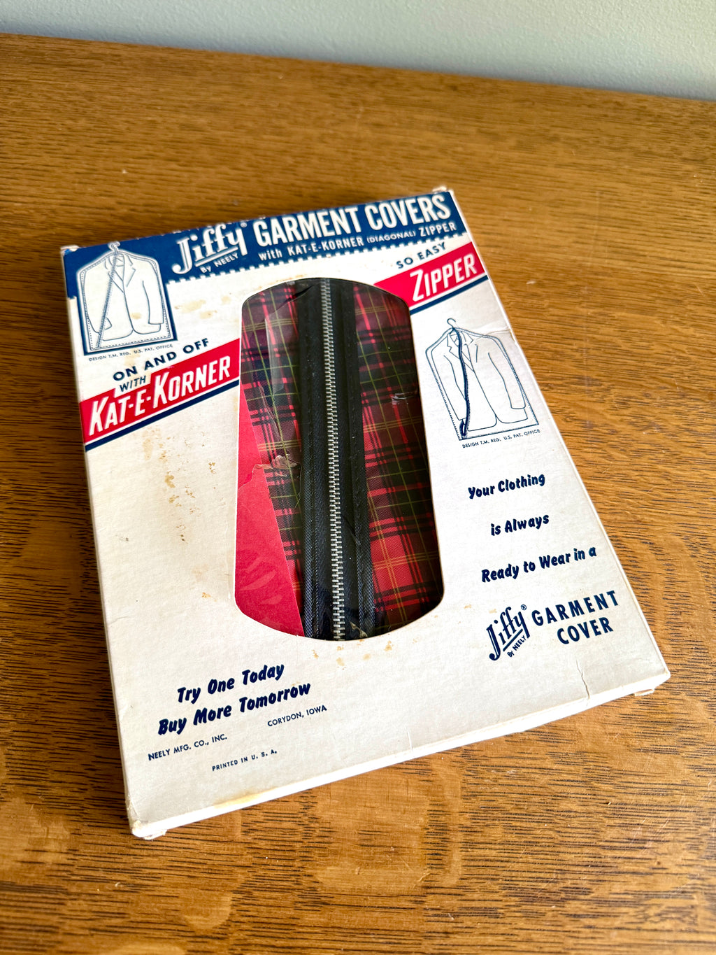 Vtg Jiffy Garment Cover in Original Package ~ Red Plaid Suit Garment Bag