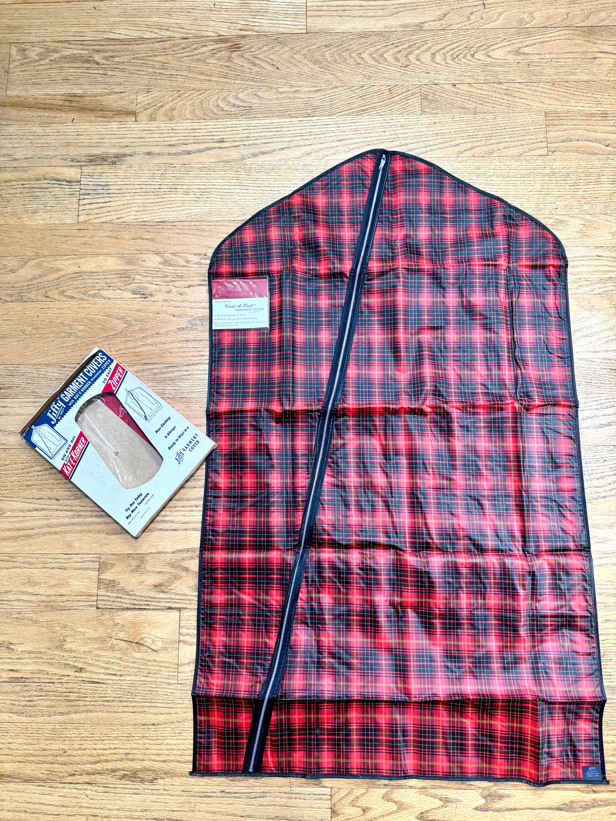 Vtg Jiffy Garment Cover in Original Package ~ Red Plaid Suit Garment Bag