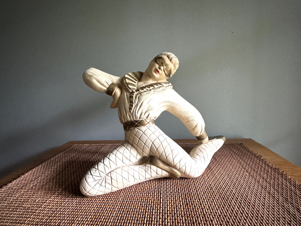 Vtg 1950's Chalkware Harlequin Ballerina Statue ~ Ballet Dancer Chalkware Statue