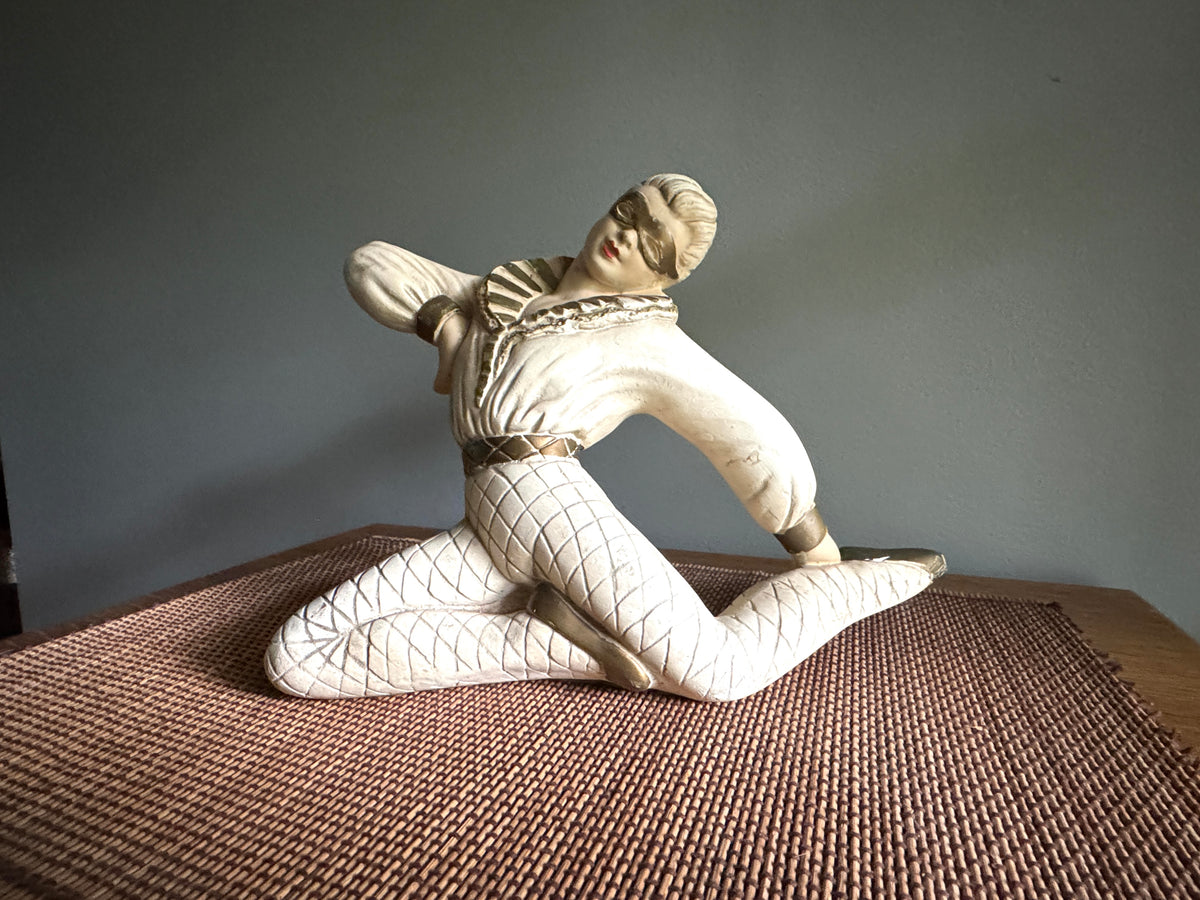 Vtg 1950's Chalkware Harlequin Ballerina Statue ~ Ballet Dancer Chalkware Statue