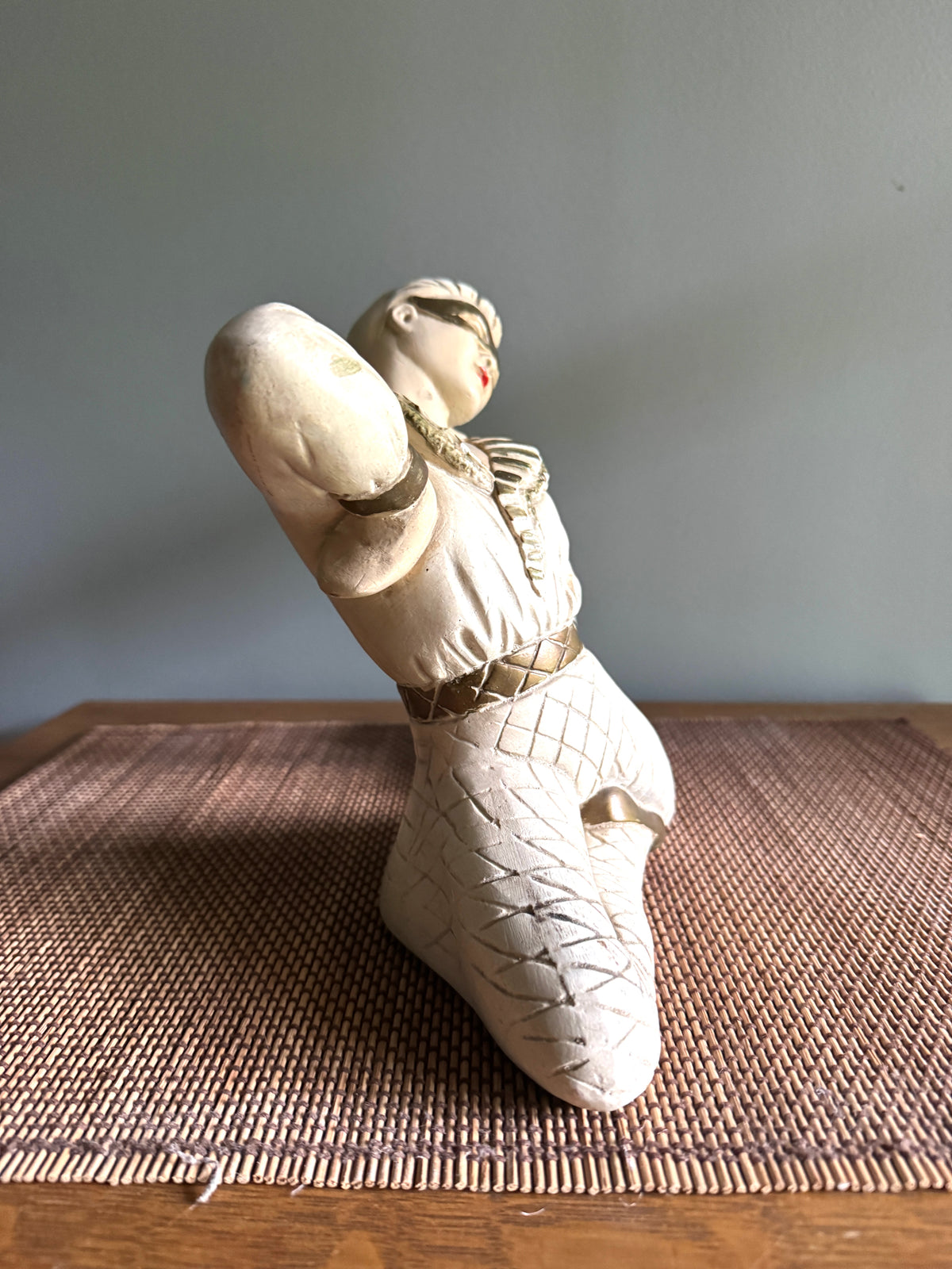 Vtg 1950's Chalkware Harlequin Ballerina Statue ~ Ballet Dancer Chalkware Statue