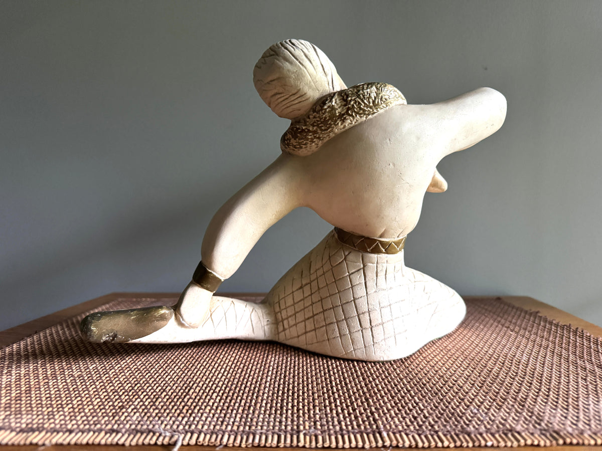 Vtg 1950's Chalkware Harlequin Ballerina Statue ~ Ballet Dancer Chalkware Statue