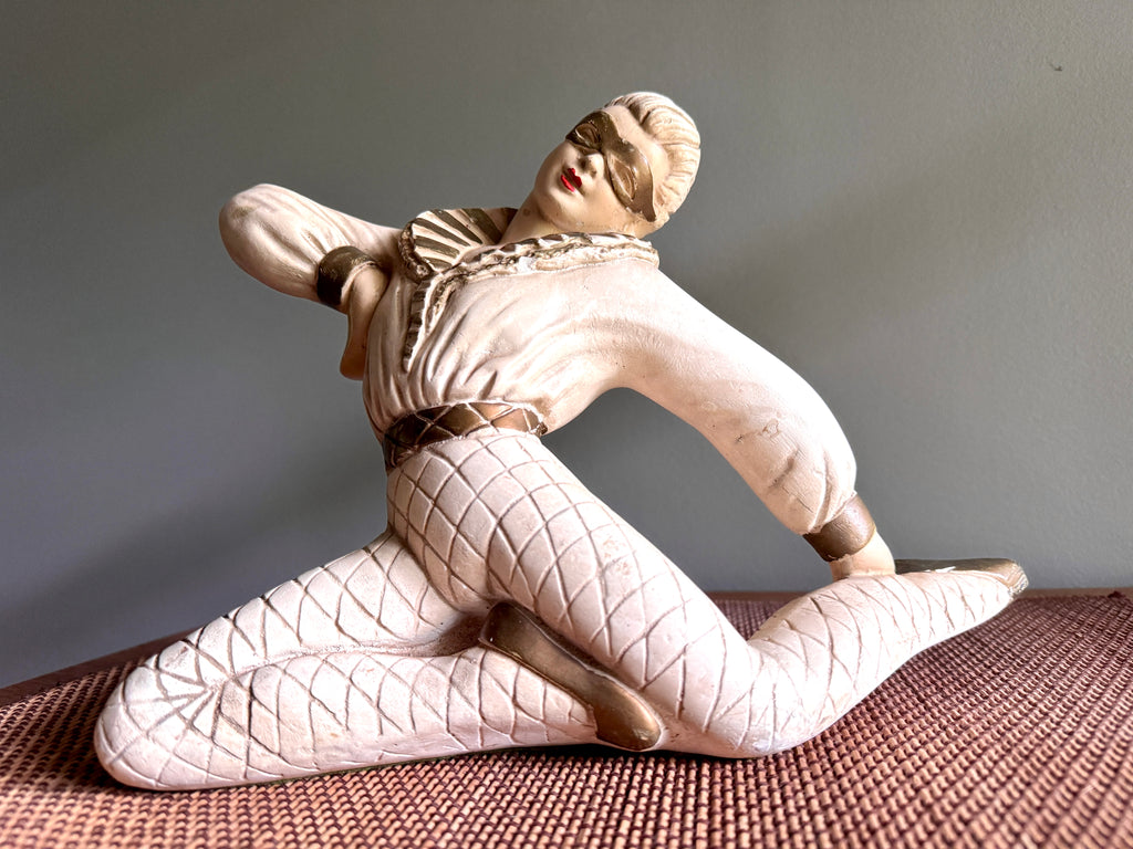 Vtg 1950's Chalkware Harlequin Ballerina Statue ~ Ballet Dancer Chalkware Statue