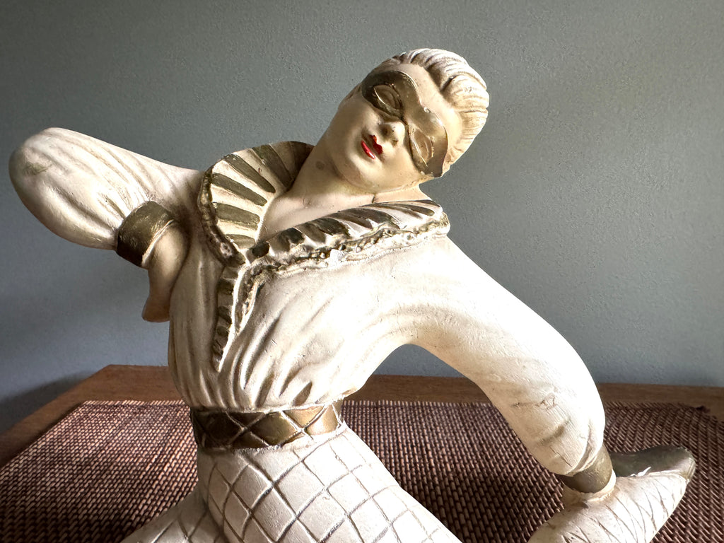 Vtg 1950's Chalkware Harlequin Ballerina Statue ~ Ballet Dancer Chalkware Statue
