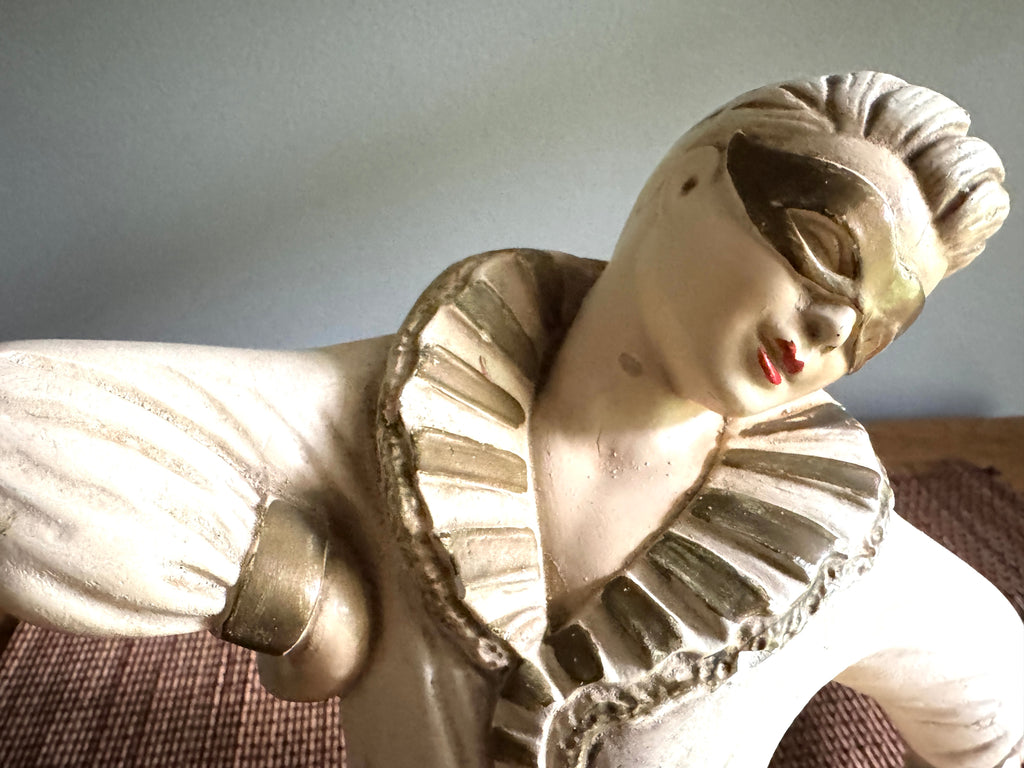 Vtg 1950's Chalkware Harlequin Ballerina Statue ~ Ballet Dancer Chalkware Statue