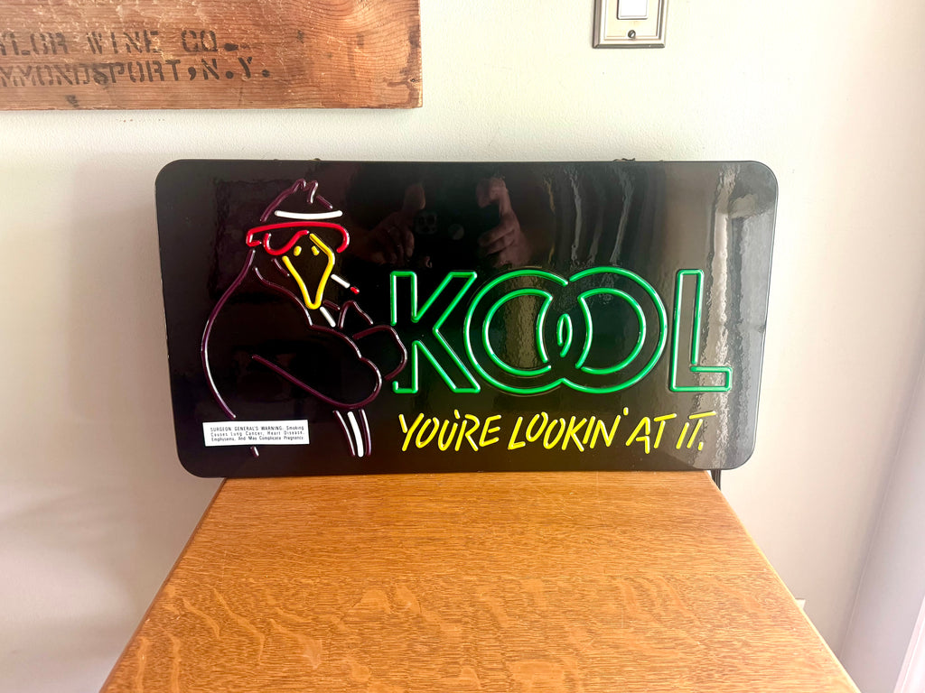 Vintage Kool Faux Neon Sign | Kool Advertisement Lighted Sign | Everbrite Inc. Lighted Kool Cigarette Sign | Rare Kool Neon Sign | Bar Sign