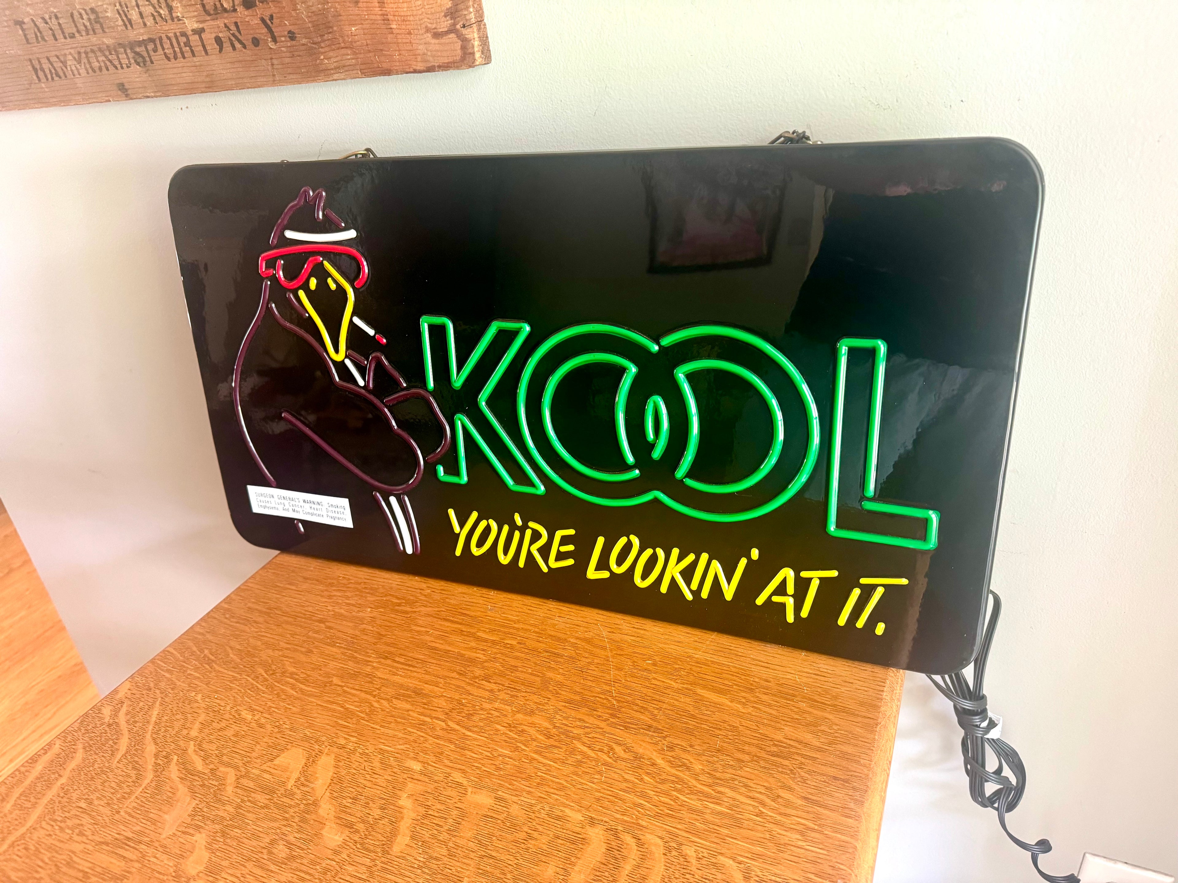 Vintage Kool Faux Neon Sign | Kool Advertisement Lighted Sign | Everbrite Inc. Lighted Kool Cigarette Sign | Rare Kool Neon Sign | Bar Sign