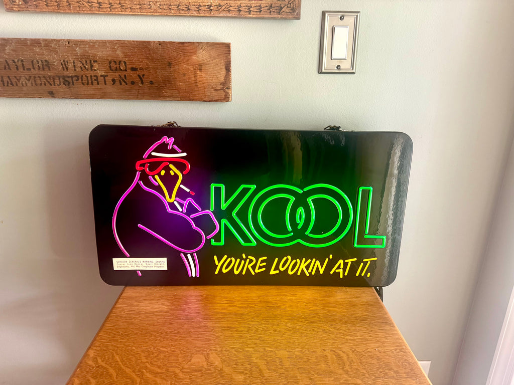 Vintage Kool Faux Neon Sign | Kool Advertisement Lighted Sign | Everbrite Inc. Lighted Kool Cigarette Sign | Rare Kool Neon Sign | Bar Sign
