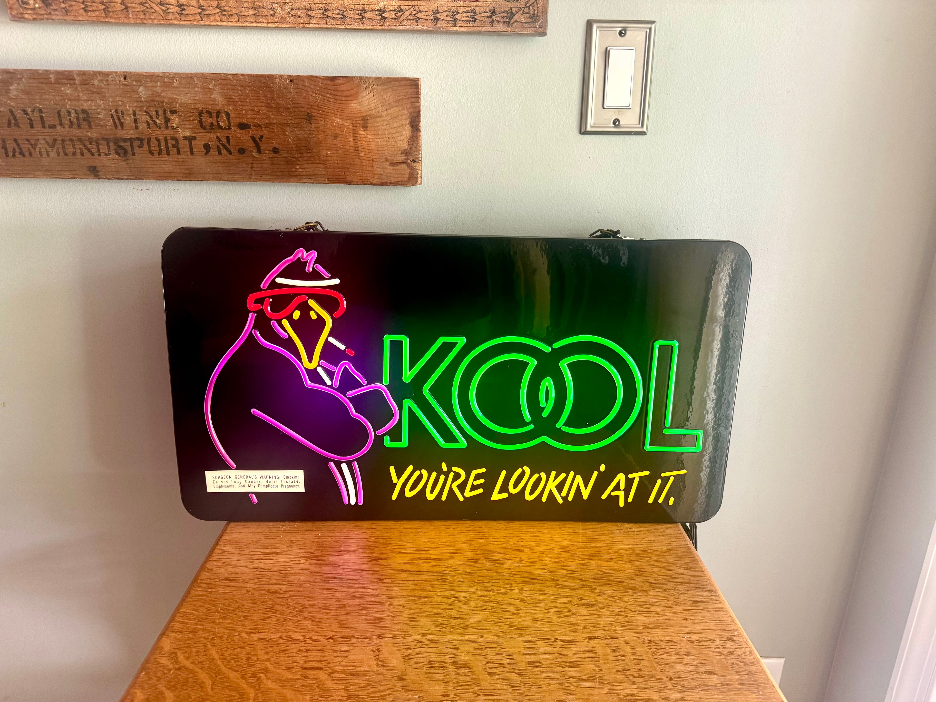 Vintage Kool Faux Neon Sign | Kool Advertisement Lighted Sign | Everbrite Inc. Lighted Kool Cigarette Sign | Rare Kool Neon Sign | Bar Sign