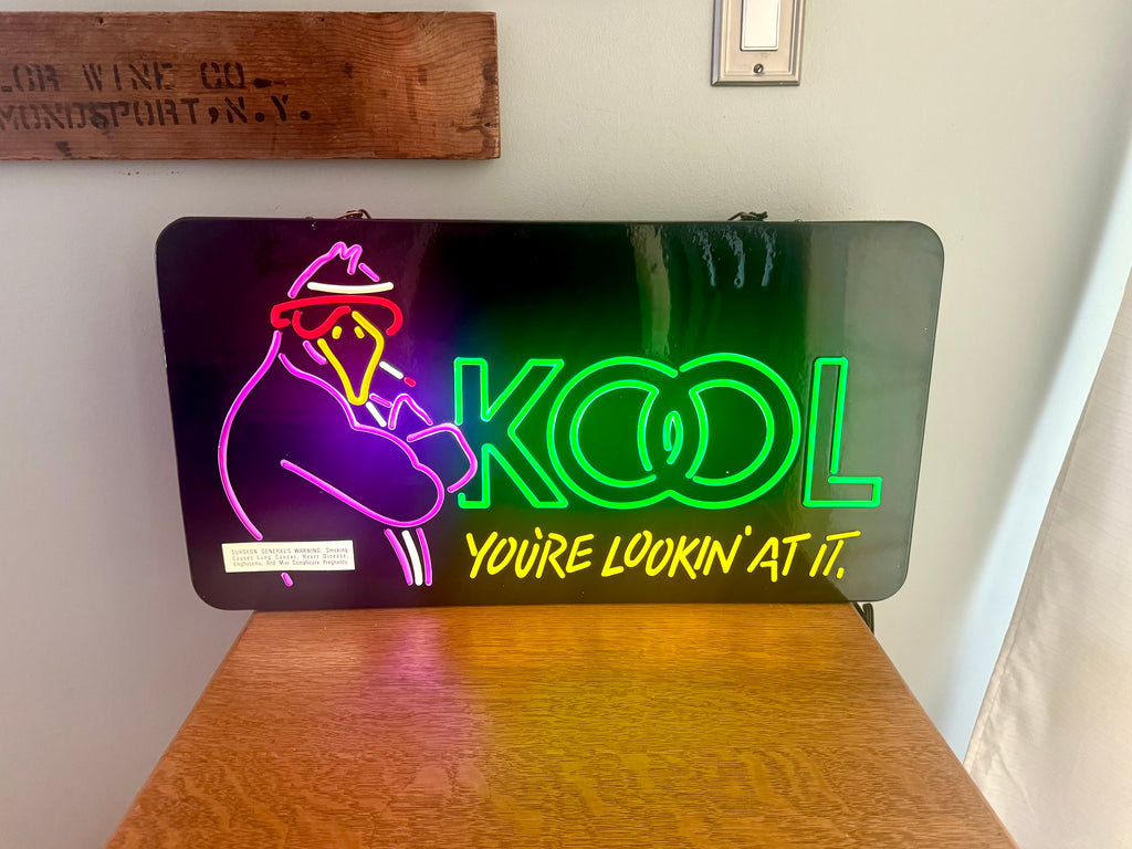 Vintage Kool Faux Neon Sign | Kool Advertisement Lighted Sign | Everbrite Inc. Lighted Kool Cigarette Sign | Rare Kool Neon Sign | Bar Sign