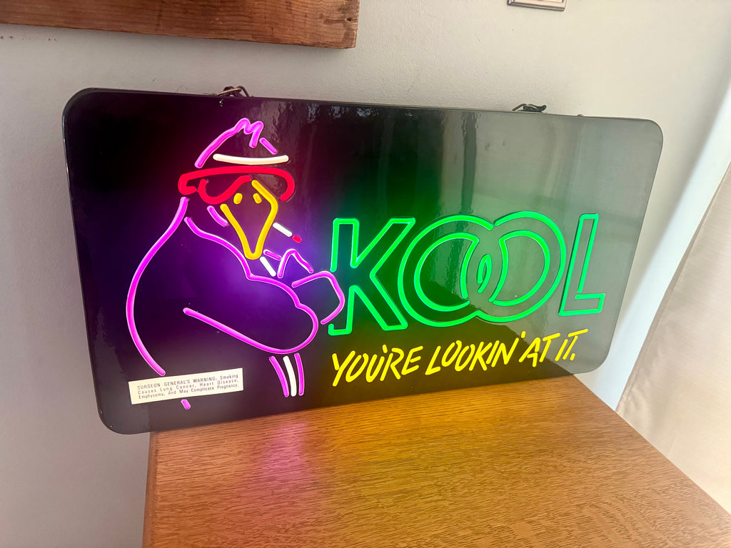 Vintage Kool Faux Neon Sign | Kool Advertisement Lighted Sign | Everbrite Inc. Lighted Kool Cigarette Sign | Rare Kool Neon Sign | Bar Sign