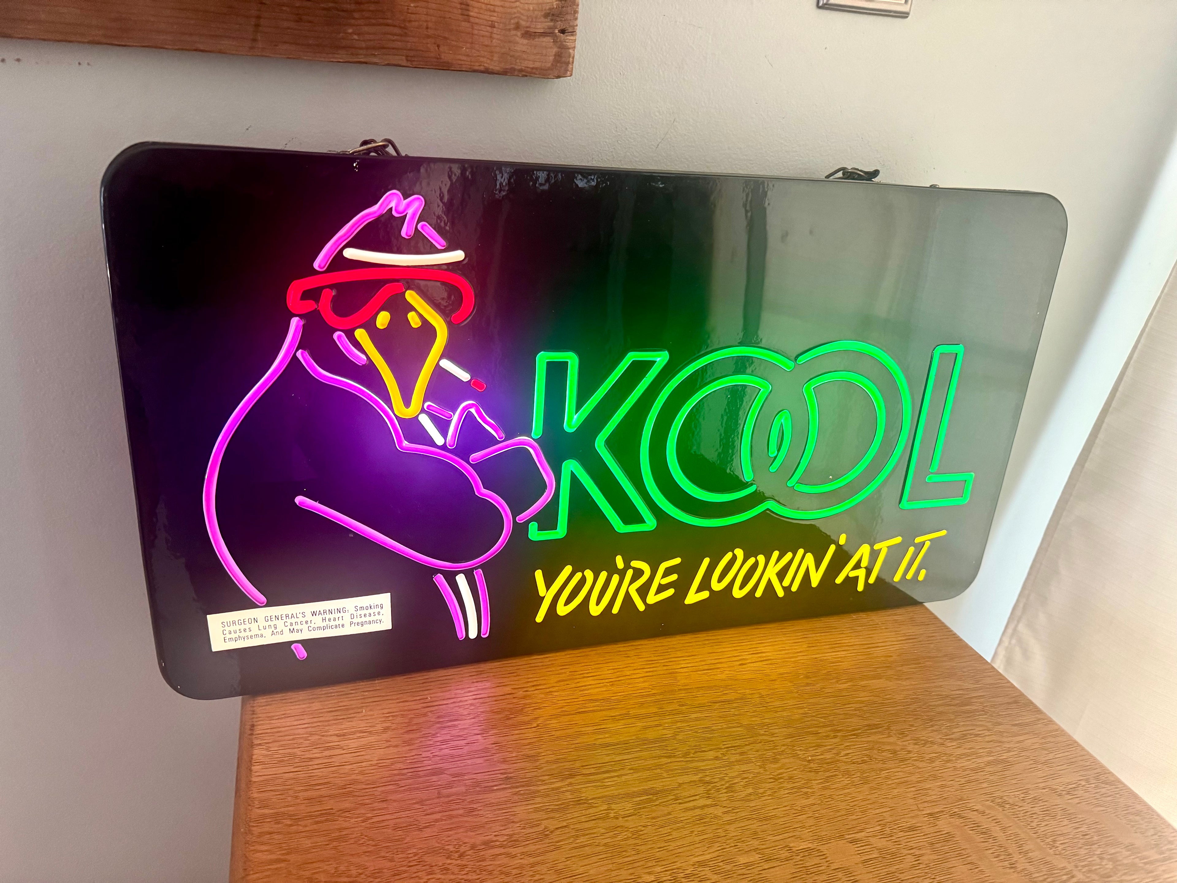 Vintage Kool Faux Neon Sign | Kool Advertisement Lighted Sign | Everbrite Inc. Lighted Kool Cigarette Sign | Rare Kool Neon Sign | Bar Sign