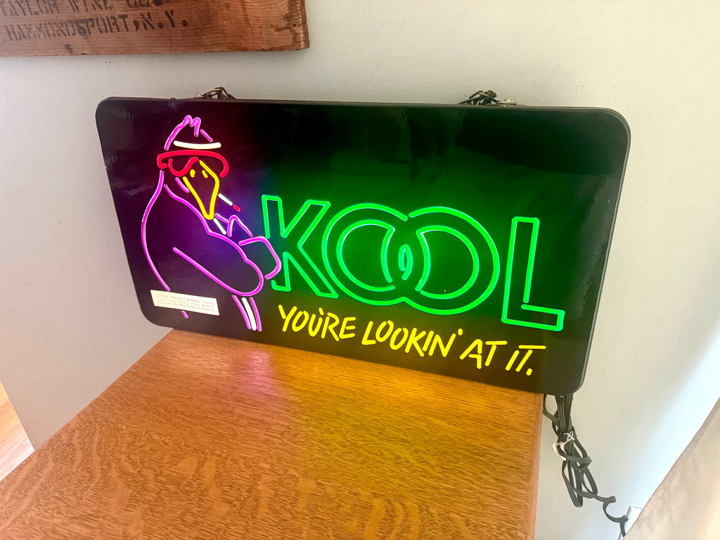 Vintage Kool Faux Neon Sign | Kool Advertisement Lighted Sign | Everbrite Inc. Lighted Kool Cigarette Sign | Rare Kool Neon Sign | Bar Sign
