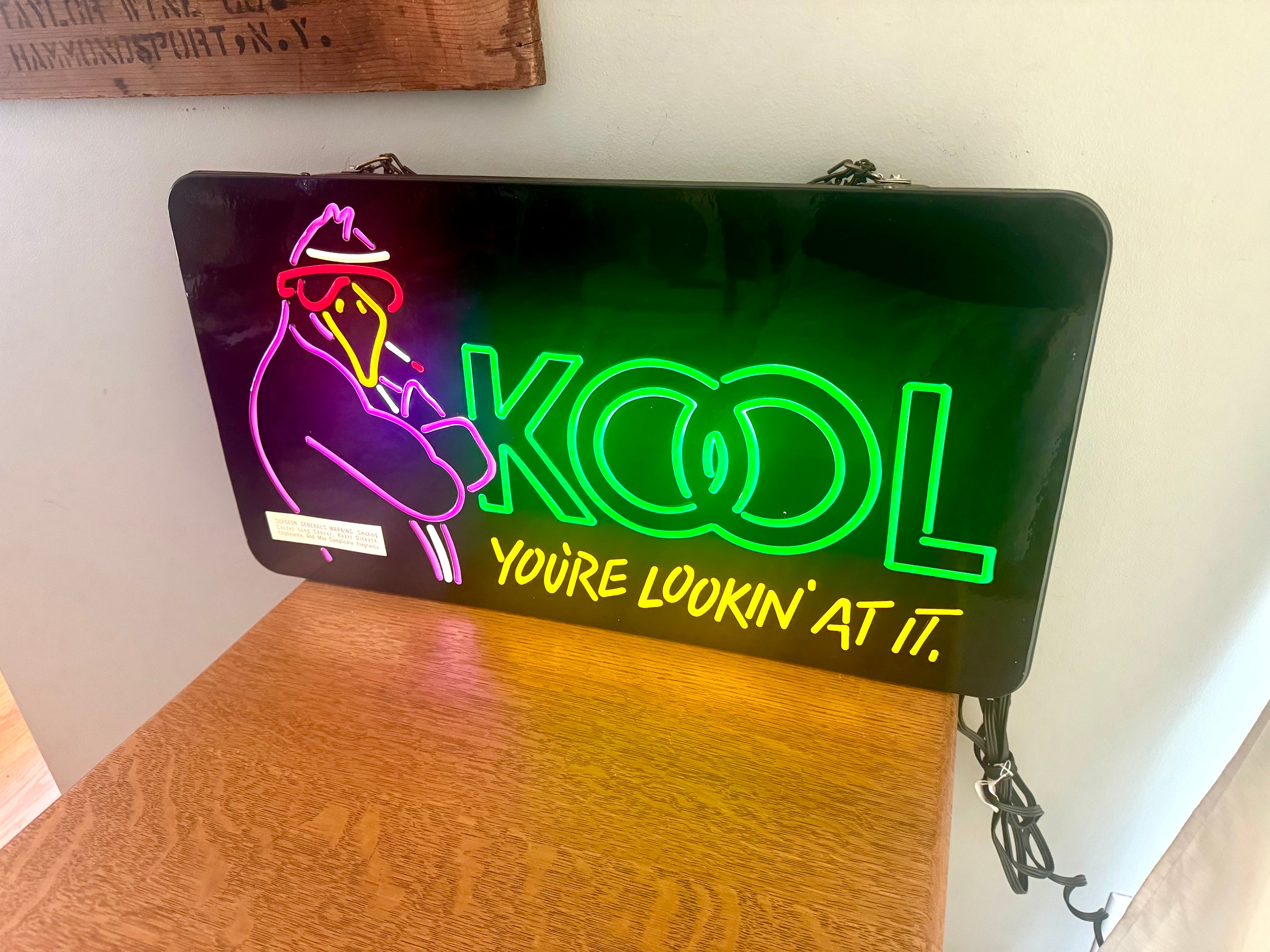 Vintage Kool Faux Neon Sign | Kool Advertisement Lighted Sign | Everbrite Inc. Lighted Kool Cigarette Sign | Rare Kool Neon Sign | Bar Sign