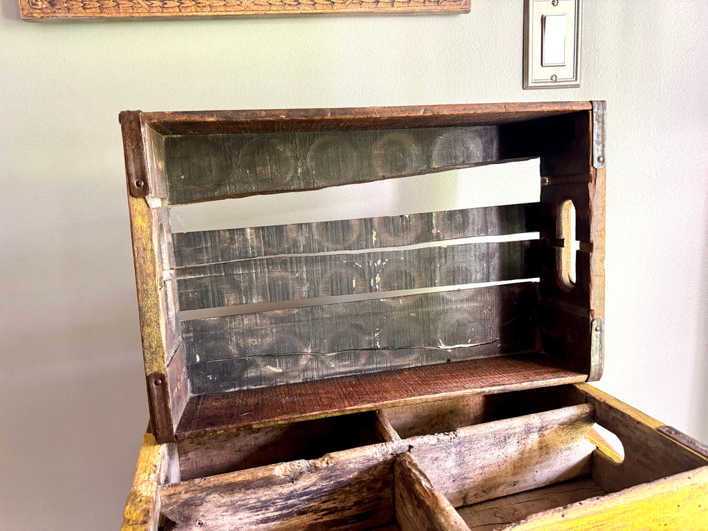 Vtg pair of Distressed Wooden Dr. Pepper Crates ~ Distressed Yellow Wood Cola Crates