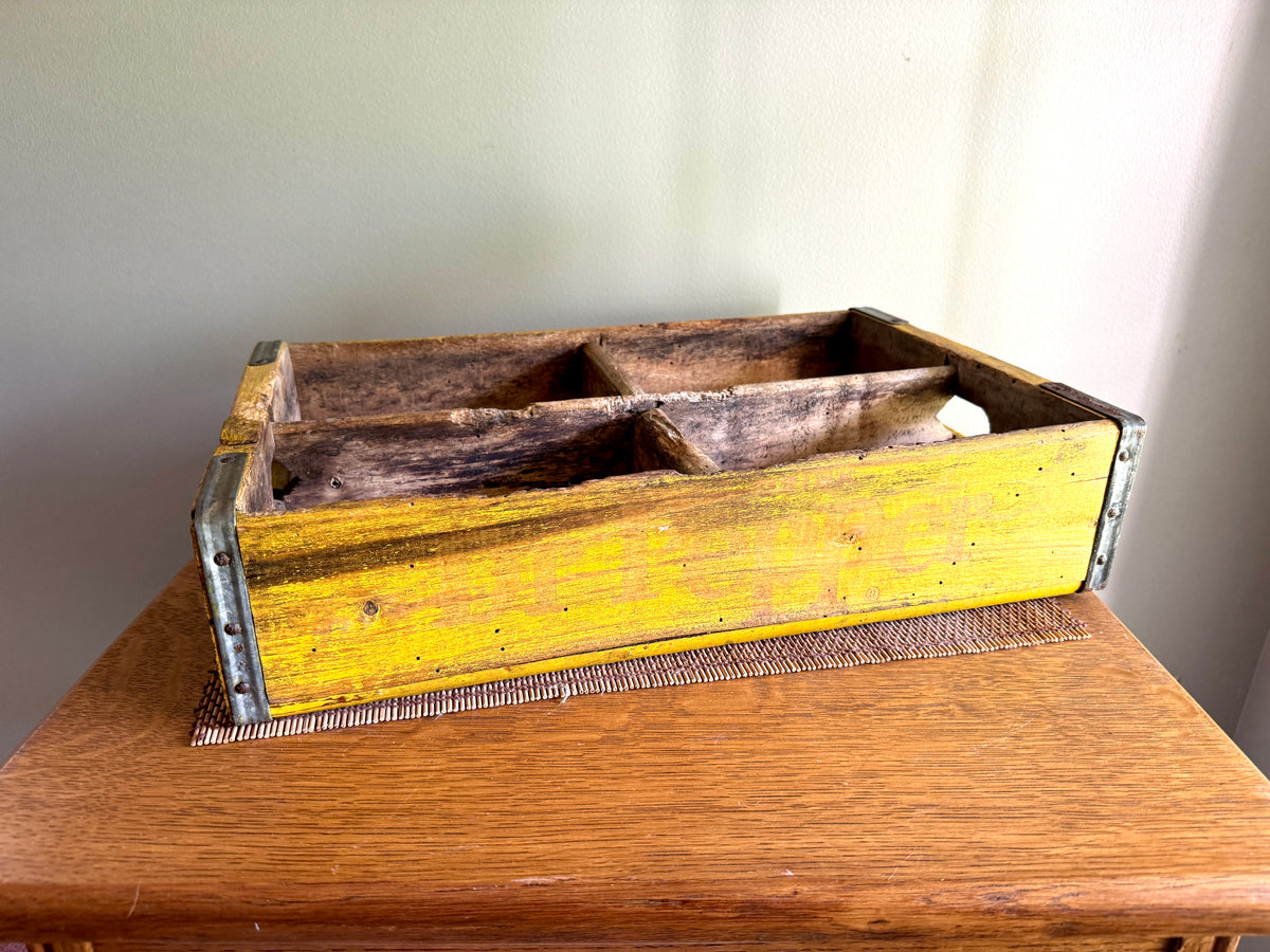 Vtg pair of Distressed Wooden Dr. Pepper Crates ~ Distressed Yellow Wood Cola Crates