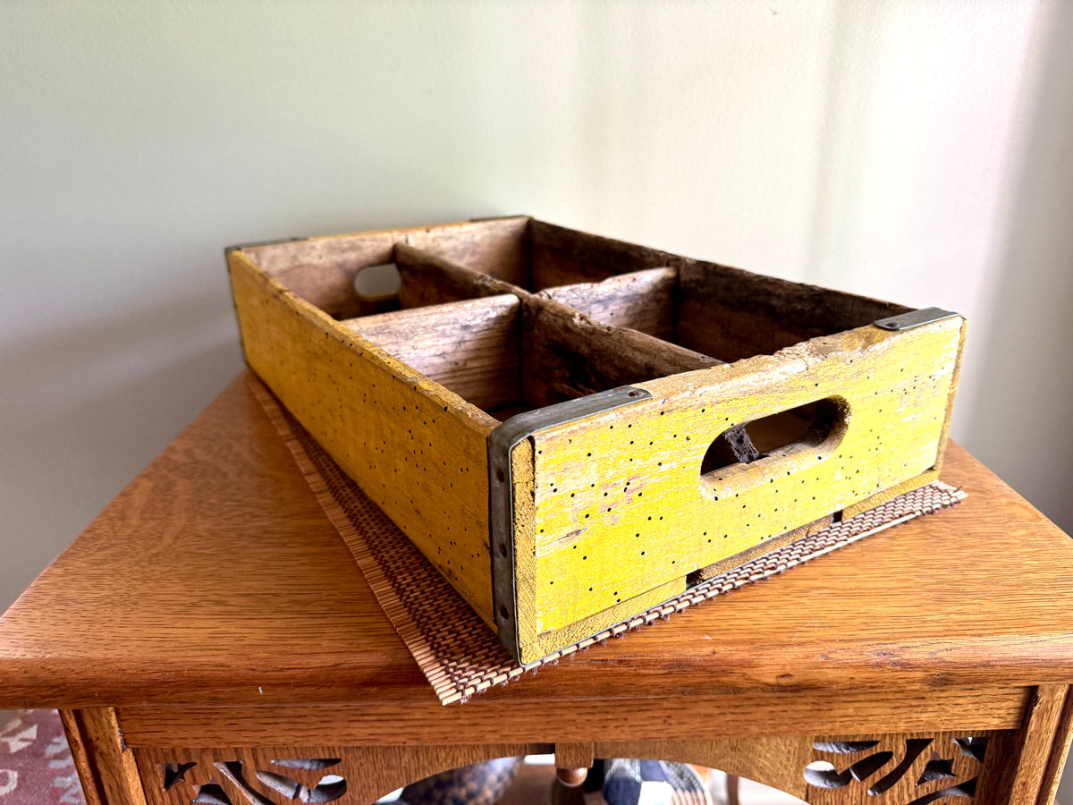 Vtg pair of Distressed Wooden Dr. Pepper Crates ~ Distressed Yellow Wood Cola Crates