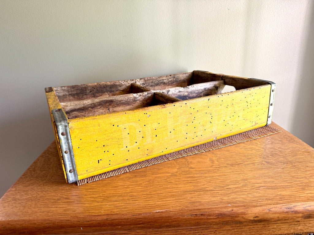 Vtg pair of Distressed Wooden Dr. Pepper Crates ~ Distressed Yellow Wood Cola Crates