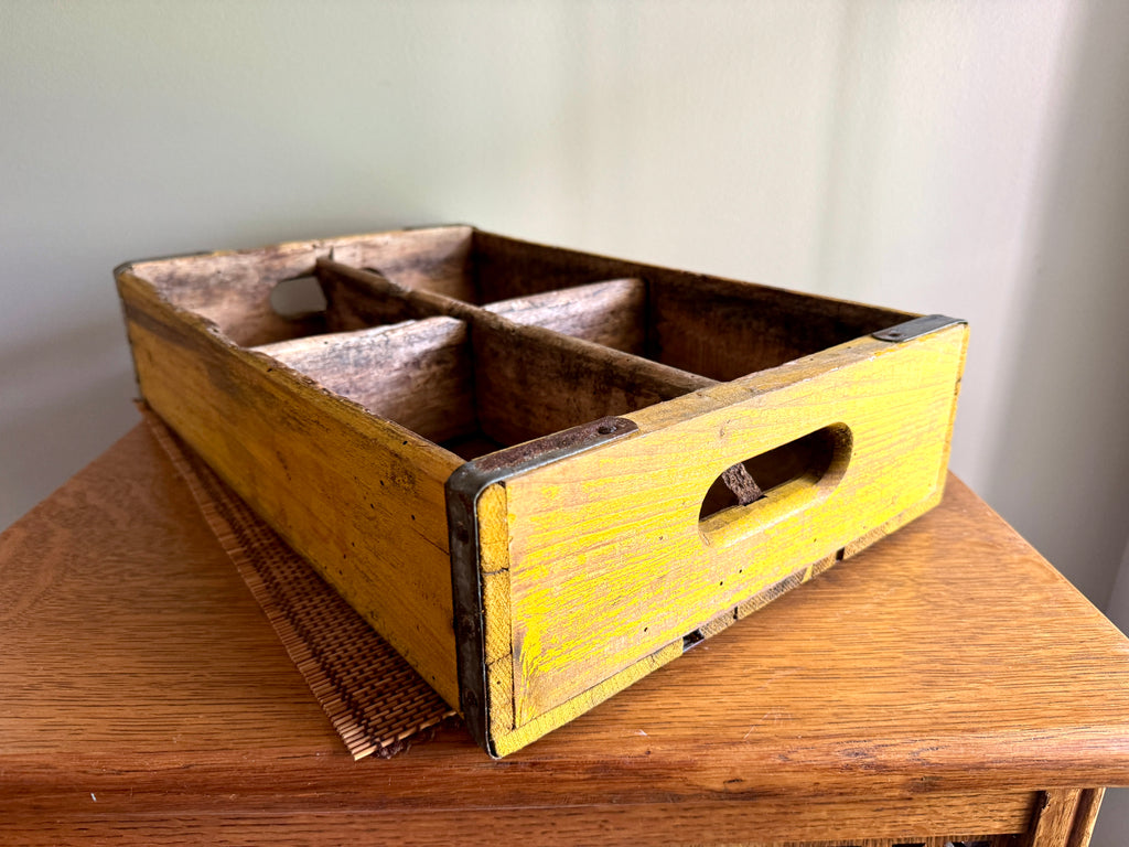 Vtg pair of Distressed Wooden Dr. Pepper Crates ~ Distressed Yellow Wood Cola Crates