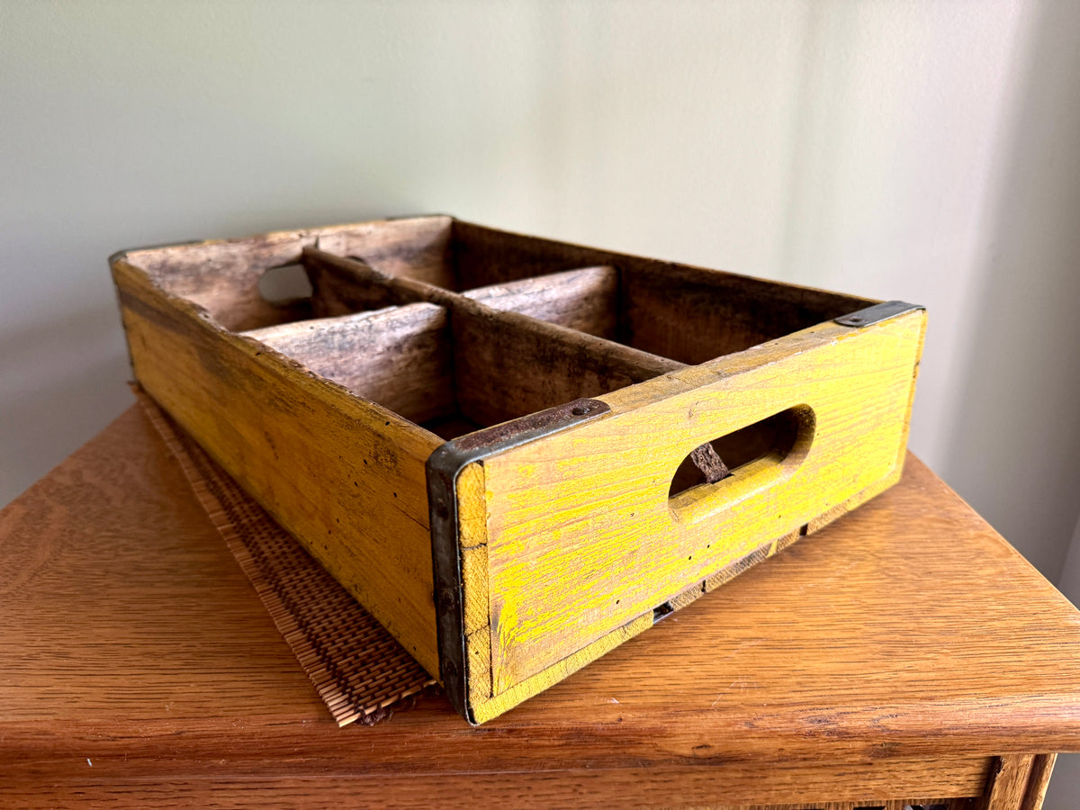 Vtg pair of Distressed Wooden Dr. Pepper Crates ~ Distressed Yellow Wood Cola Crates