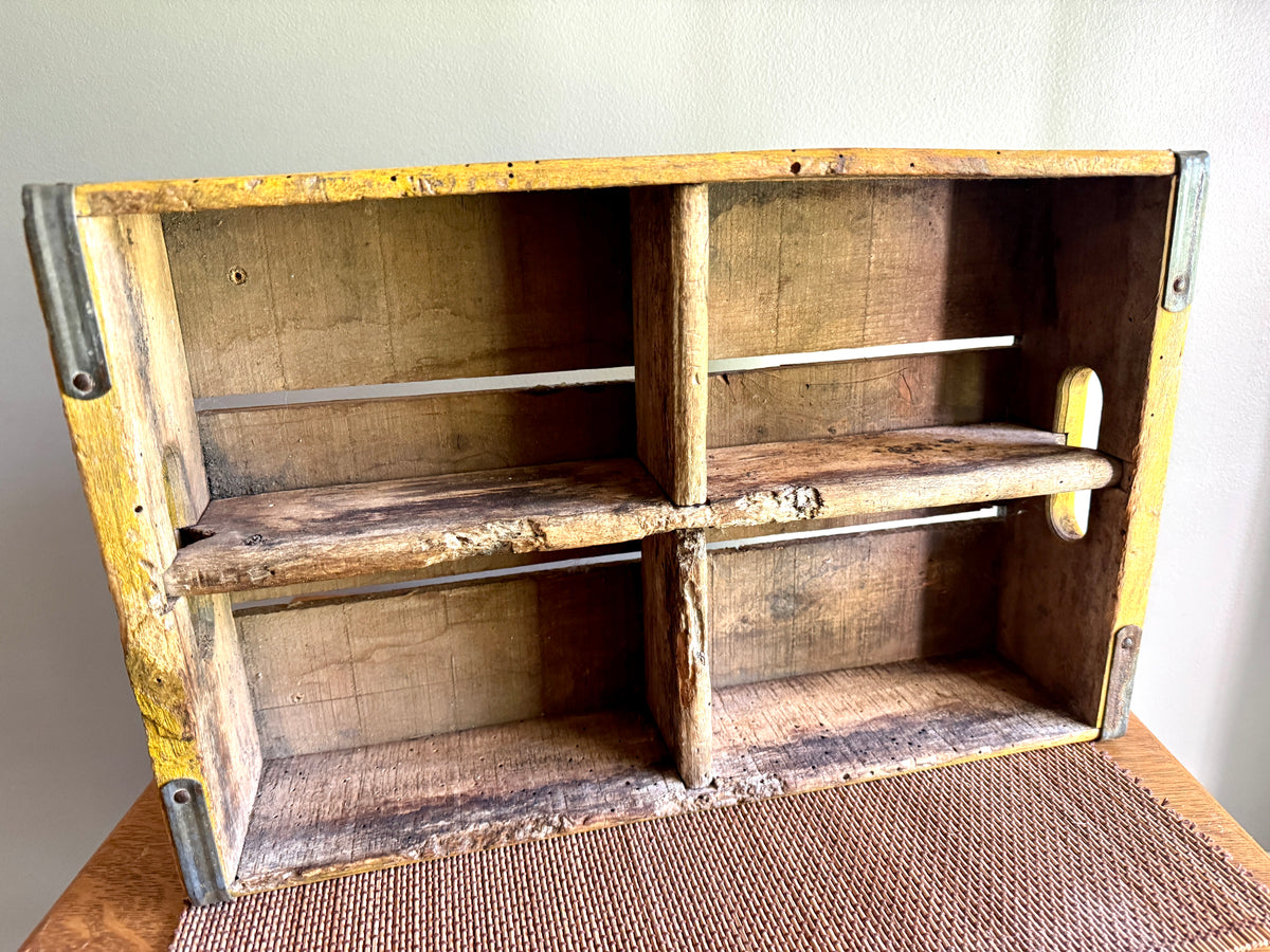 Vtg pair of Distressed Wooden Dr. Pepper Crates ~ Distressed Yellow Wood Cola Crates