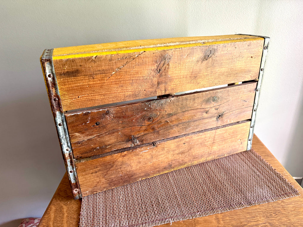 Vtg pair of Distressed Wooden Dr. Pepper Crates ~ Distressed Yellow Wood Cola Crates