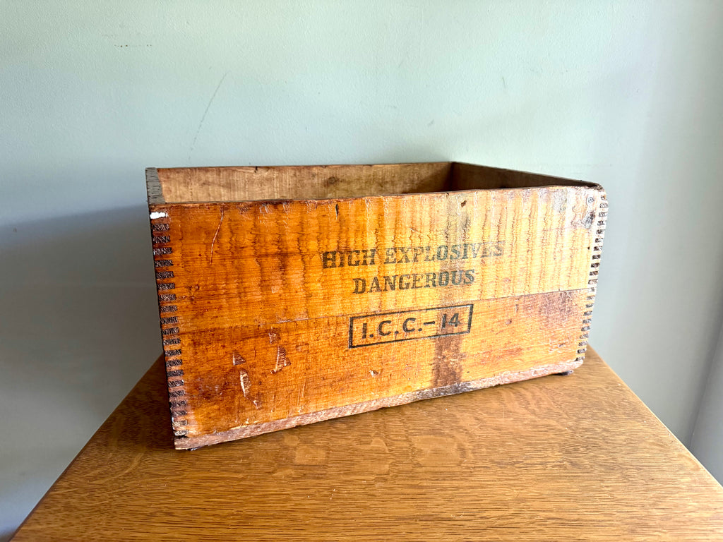 Vintage Dupont Dynamite Red Cross Crate | Antique Dupont Dynamite 60% Strength Box | Wood Dovetailed Red Cross Dupont Dynamite Wood Crate