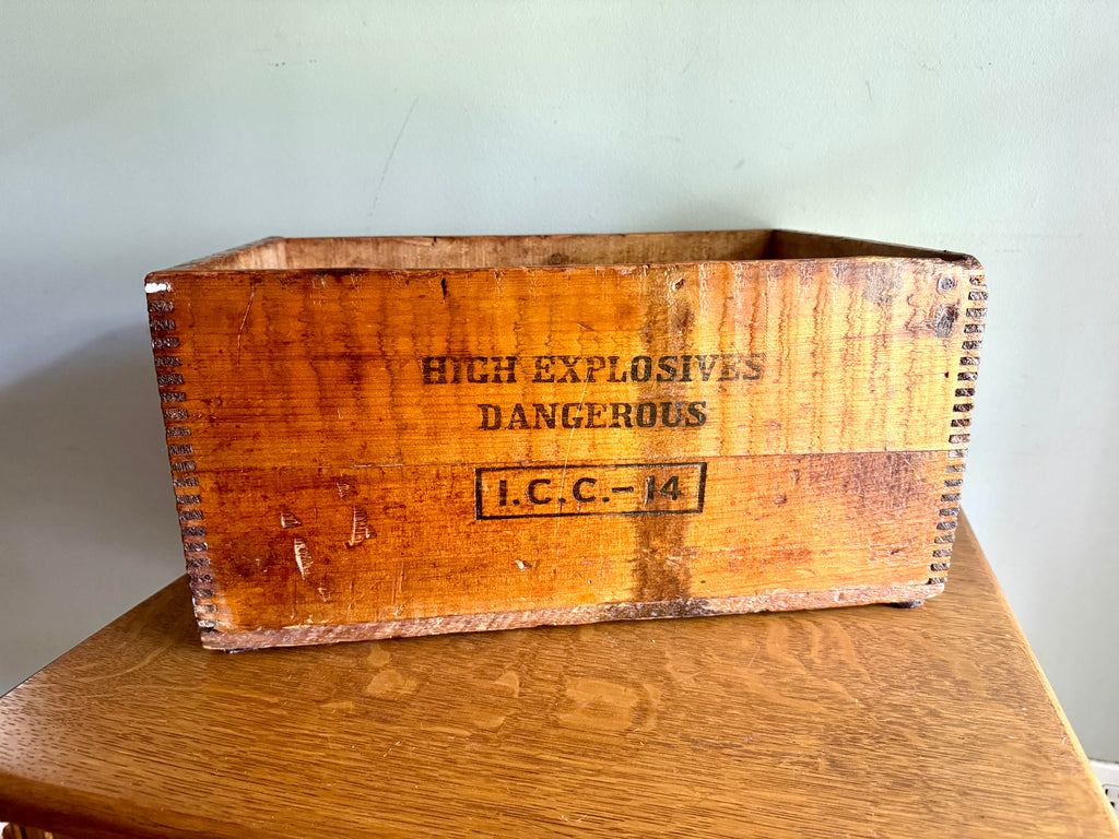 Vintage Dupont Dynamite Red Cross Crate | Antique Dupont Dynamite 60% Strength Box | Wood Dovetailed Red Cross Dupont Dynamite Wood Crate