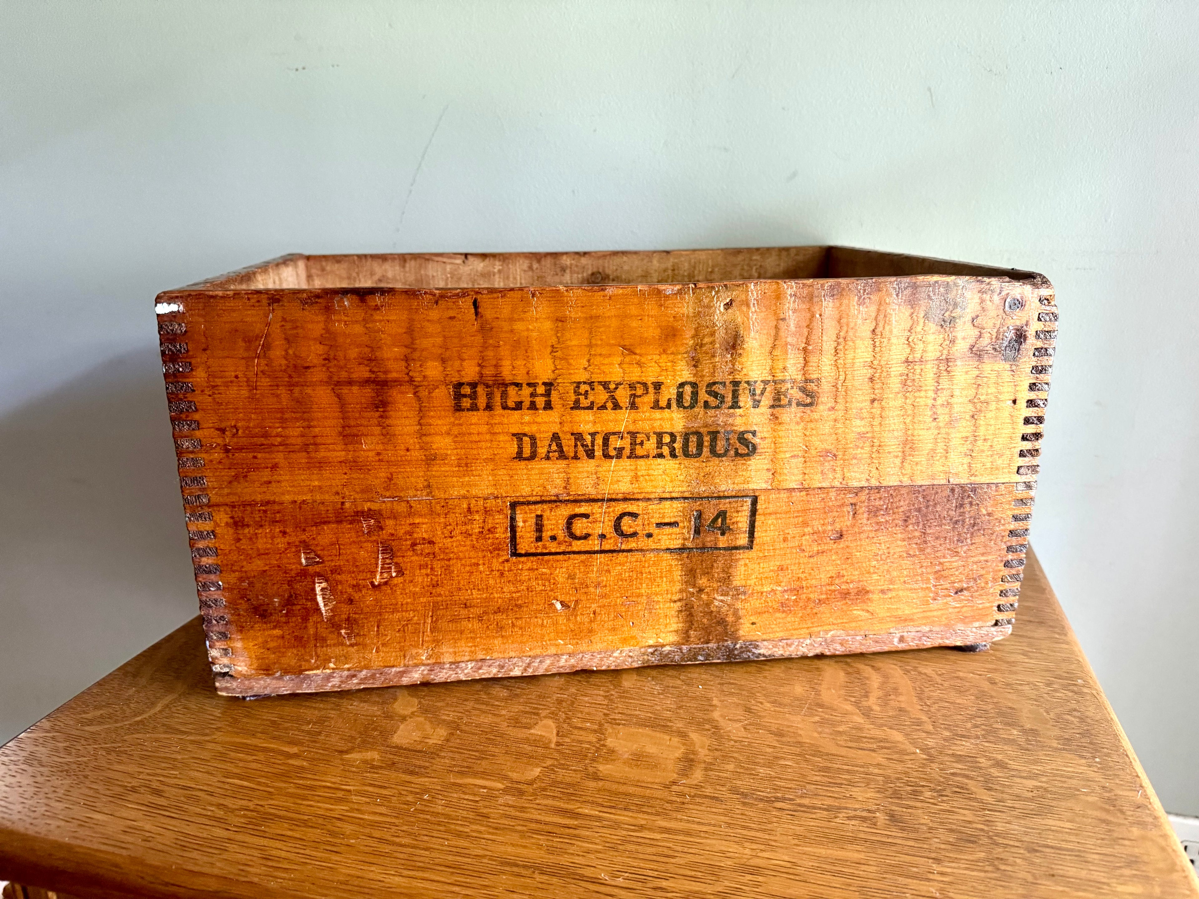 Vintage Dupont Dynamite Red Cross Crate | Antique Dupont Dynamite 60% Strength Box | Wood Dovetailed Red Cross Dupont Dynamite Wood Crate