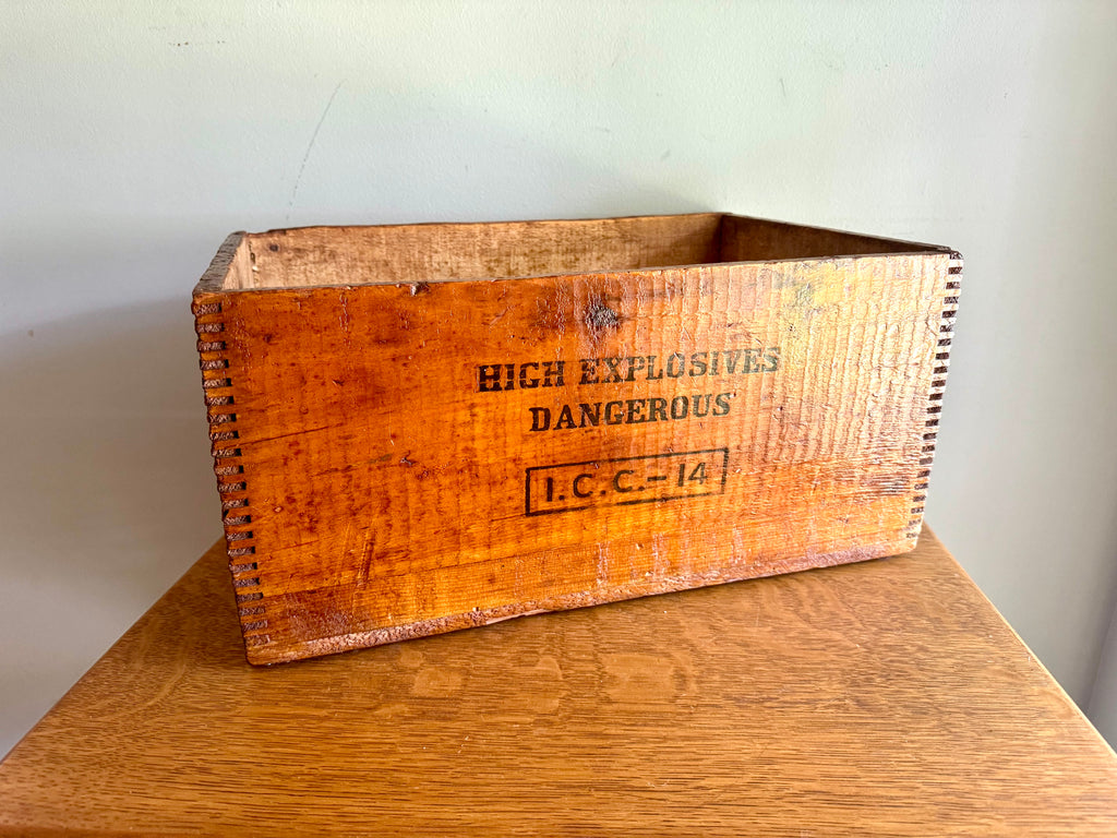 Vintage Dupont Dynamite Red Cross Crate | Antique Dupont Dynamite 60% Strength Box | Wood Dovetailed Red Cross Dupont Dynamite Wood Crate