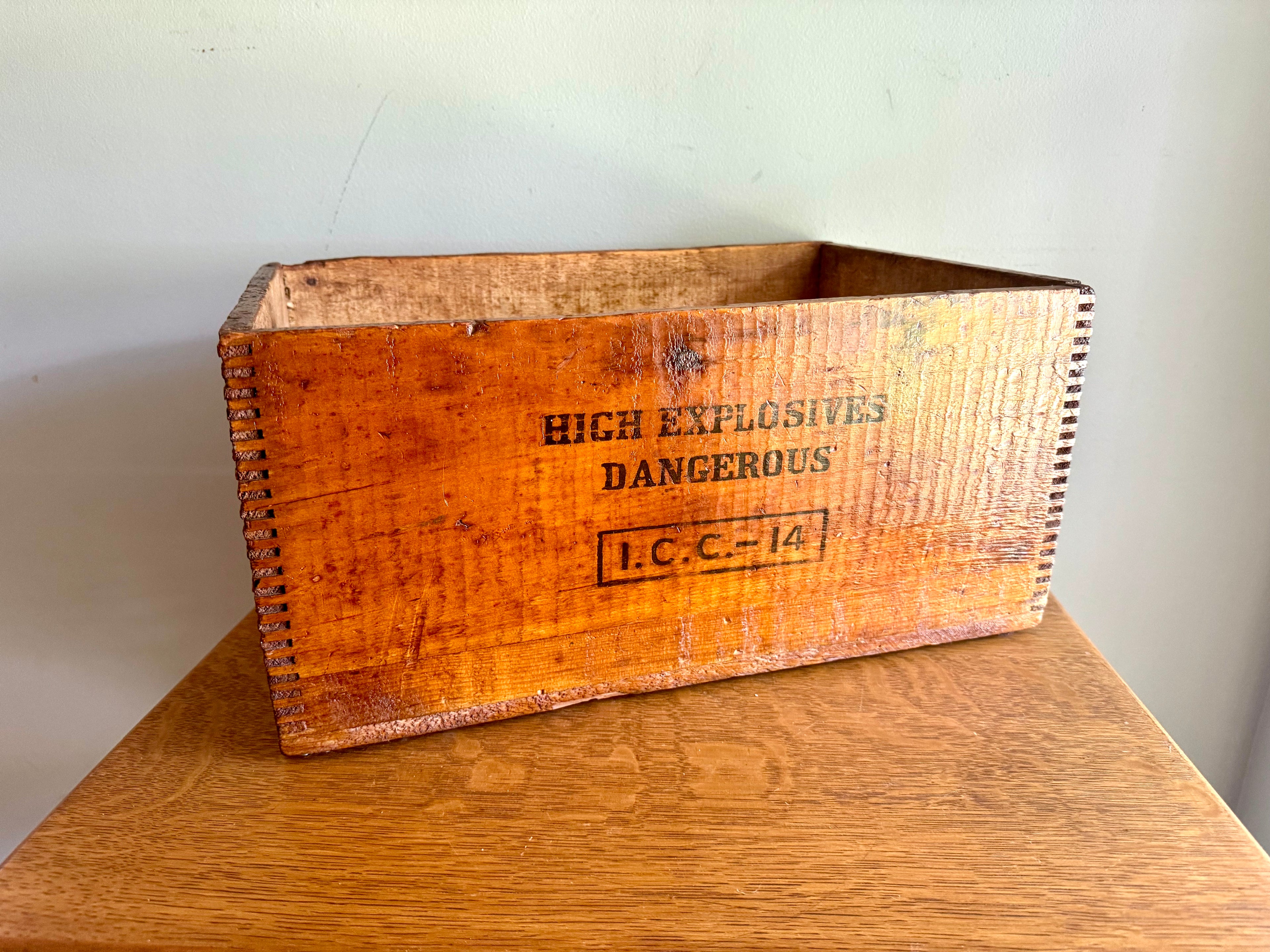 Vintage Dupont Dynamite Red Cross Crate | Antique Dupont Dynamite 60% Strength Box | Wood Dovetailed Red Cross Dupont Dynamite Wood Crate
