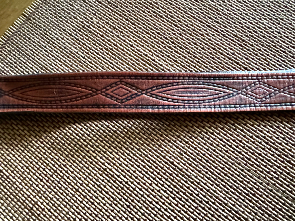 Vtg Replica Brass CS Civil War Belt Buckle ~ Confederate States Belt Buckle with Tooled Leather Belt