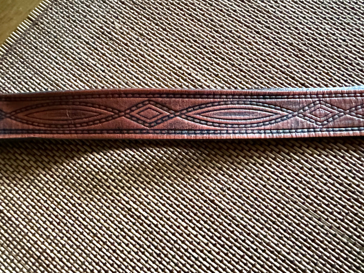 Vtg Replica Brass CS Civil War Belt Buckle ~ Confederate States Belt Buckle with Tooled Leather Belt