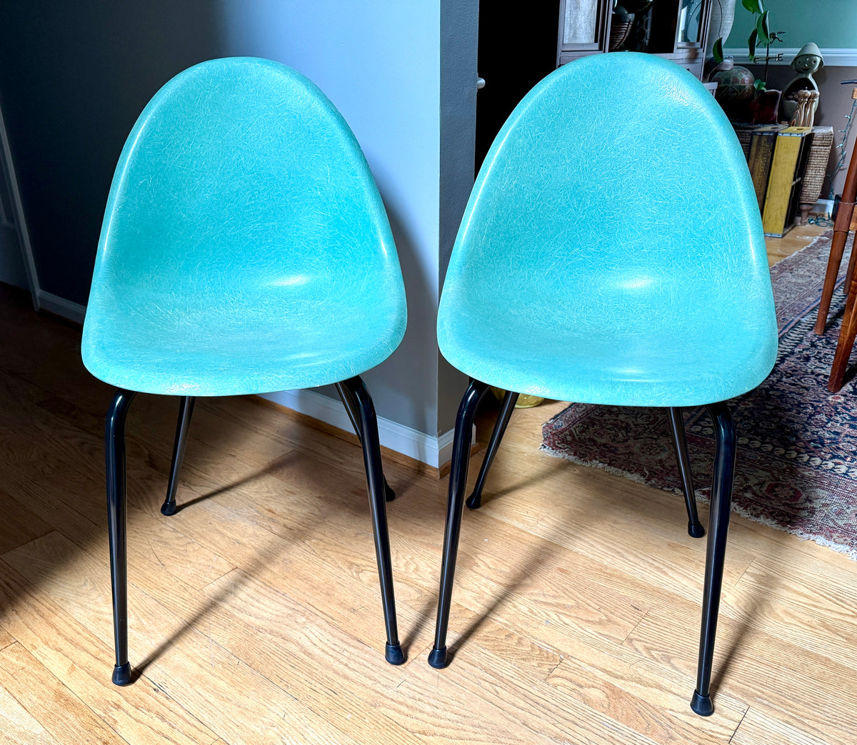 Pair of 1960's Mid-Century Modern Teal Chromecraft Fiberglass Molded Shell Chairs ~ Pair of MCM Teal Fiberglass Shell Chairs (2 Pairs available)
